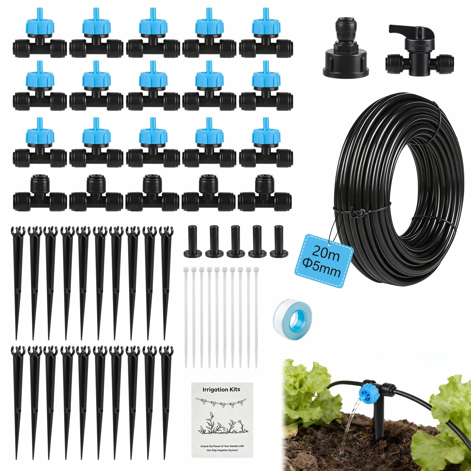 Kit Arrosage Automatique avec Tuyau 20 m, Système Irrigation Goutte à Goutte 60 PCS Jardin