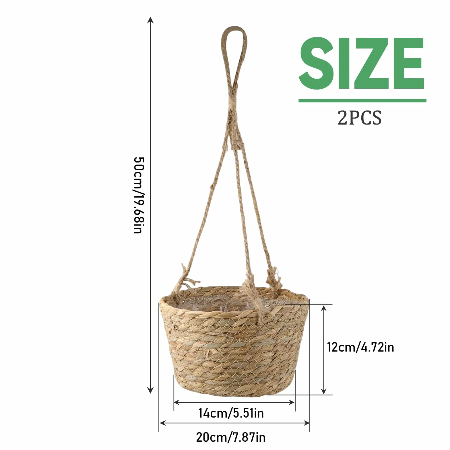 Lot de 2 Pot de Fleurs Suspendu en Jonc de Mer 20 cm Jardinière Suspendue Bohème