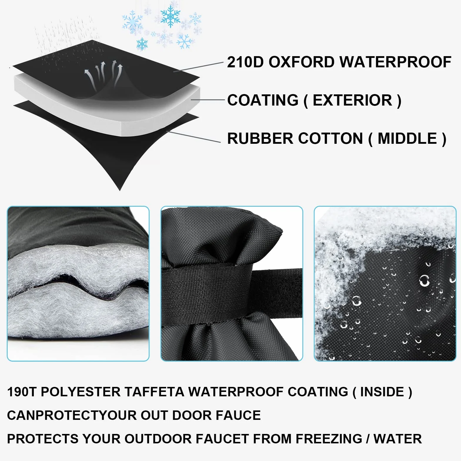 Vicloon Housse de Robinet pour L'extérieur 2pcs Antigel Imperméable 20cm x 15cm Noir