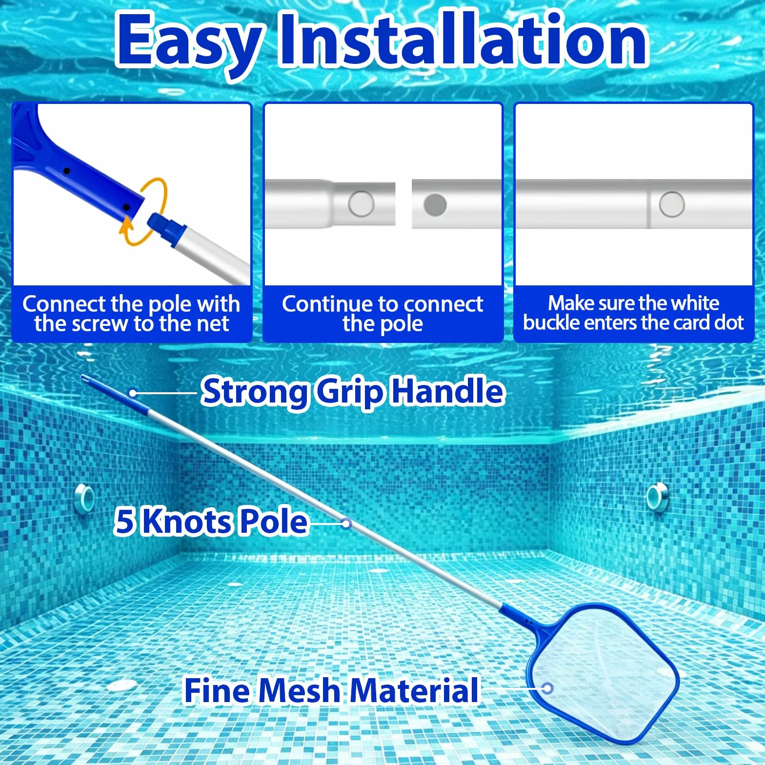 Épuisette Piscine 158cm Filet Nettoyage Maille Extra Fine avec Brosse et Manche Télescopique