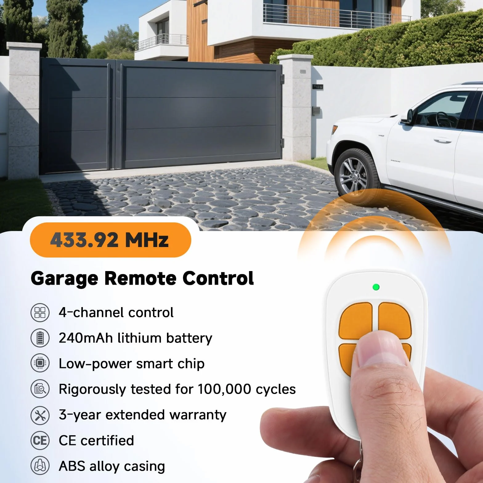 Lot de 2 AAM0094 Télécommande SCS Sentinel, 433.92MHz Télécommande Portail Garage, Compatible SCS Motorisation Portail et Porte de Garage, 4 Canaux (Orange)