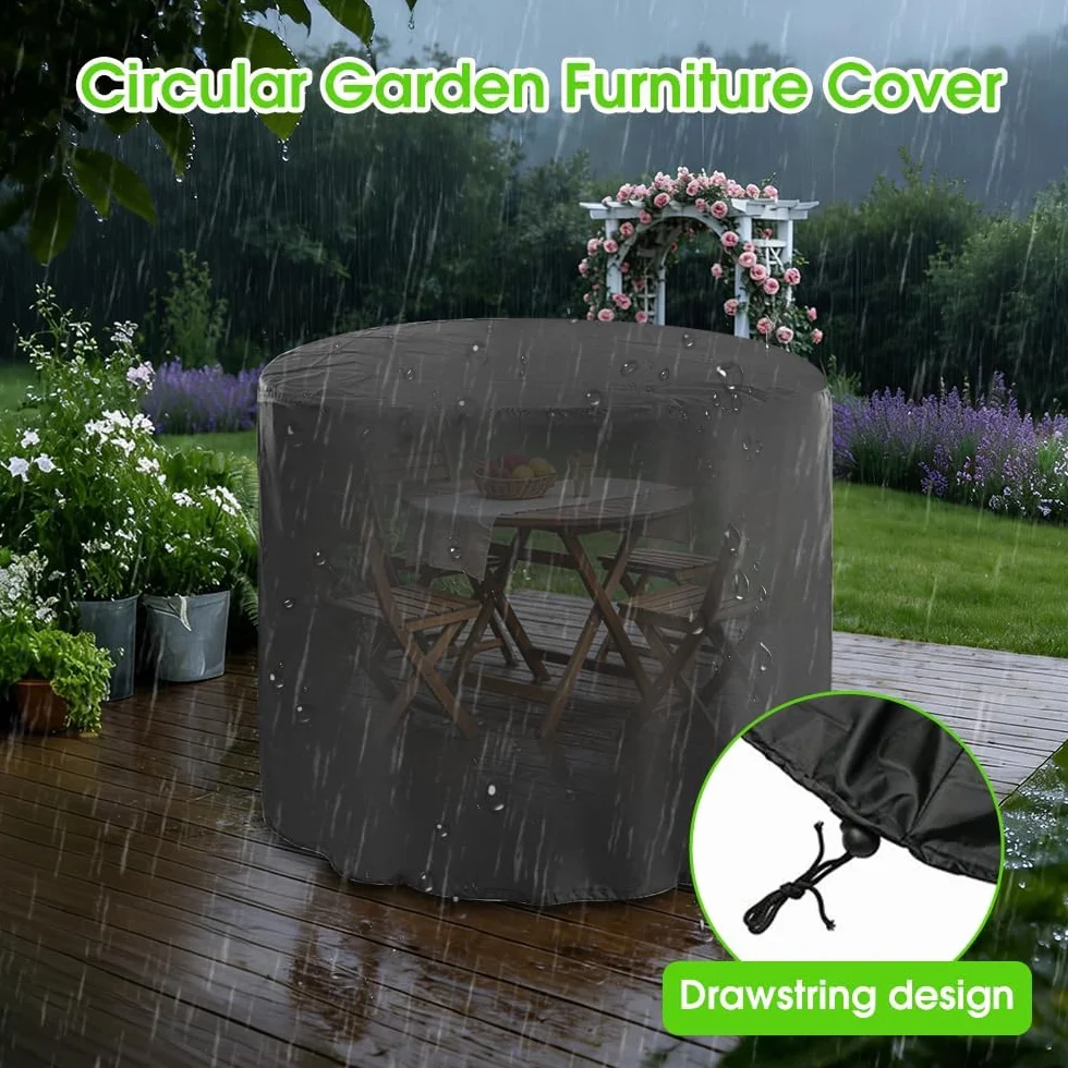 Housse de Protection Ronde Oxford pour Salon de Jardin, Imperméable et Résistance au Vent