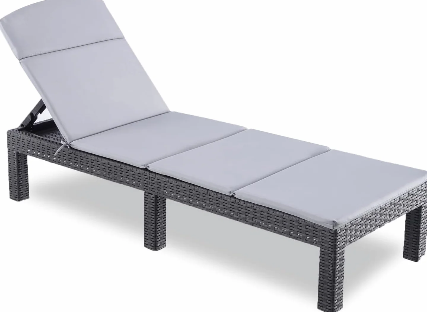 BOLLI Lot de 2 Chaise Longue Jardin Résine Imitation Rotin Tressé Coussin Confort Inclus Dossier Réglable Gris Sparkle