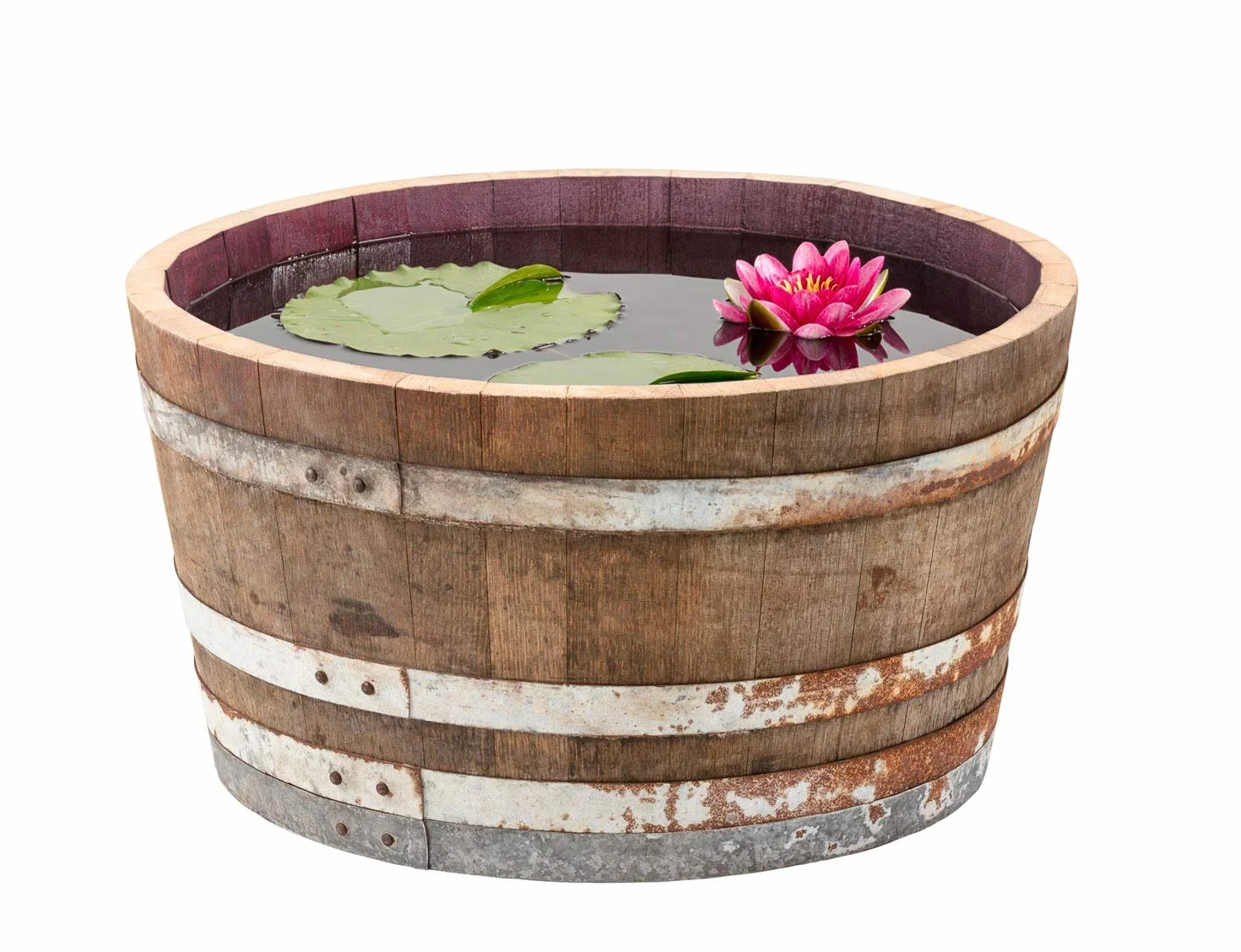 Temesso Demi-tonneau de vin en Bois de chêne Bac à Fleurs Mini étang Rustique