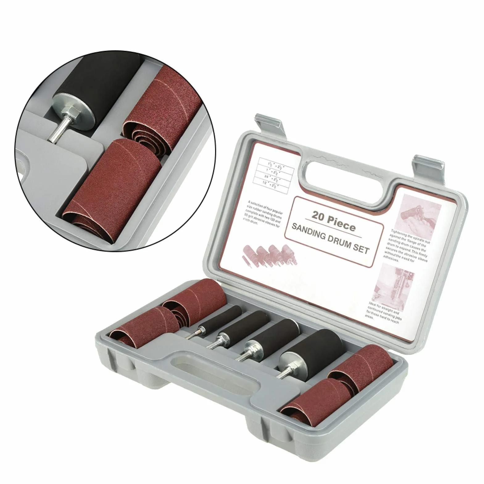 Kit de ponceuse à tambour, ensemble d'outils de ponceuse à tambour de ponçage de broche avec étui pour perceuse à colonne 20 pièces