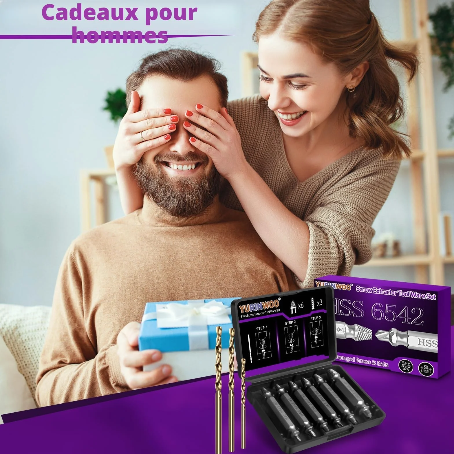 Kit Extracteur de Vis Cassée 9 Pièces HSS 6542 63-65HRC avec 3 Forets