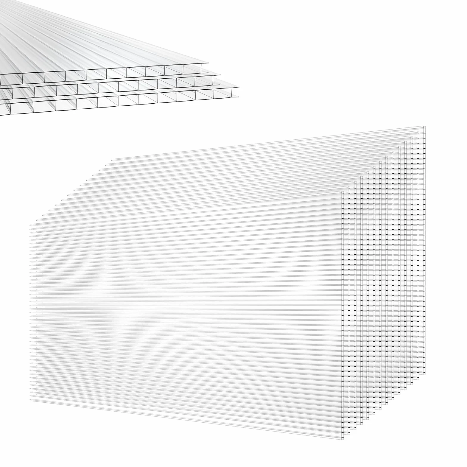 Lot de 14 plaques alvéolaires en polycarbonate 10,25 m² pour serre résistantes aux UV et aux chocs transparent