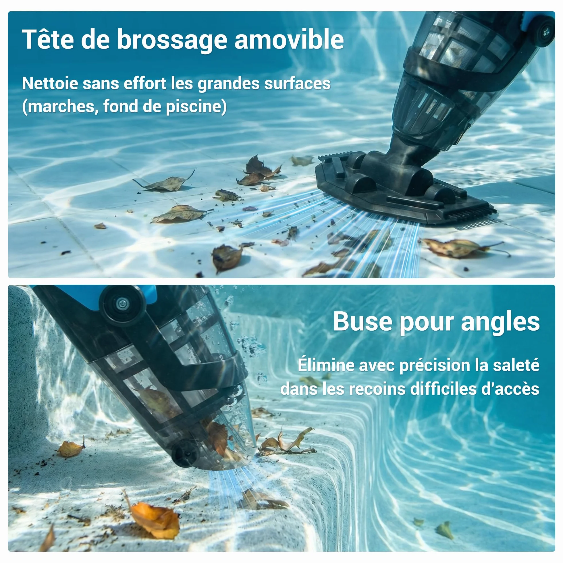 Nettoyeur de piscine sans fil rechargeable – Aspirateur à main avec tige télescopique et filtre fin pour piscines hors-sol et jacuzzis