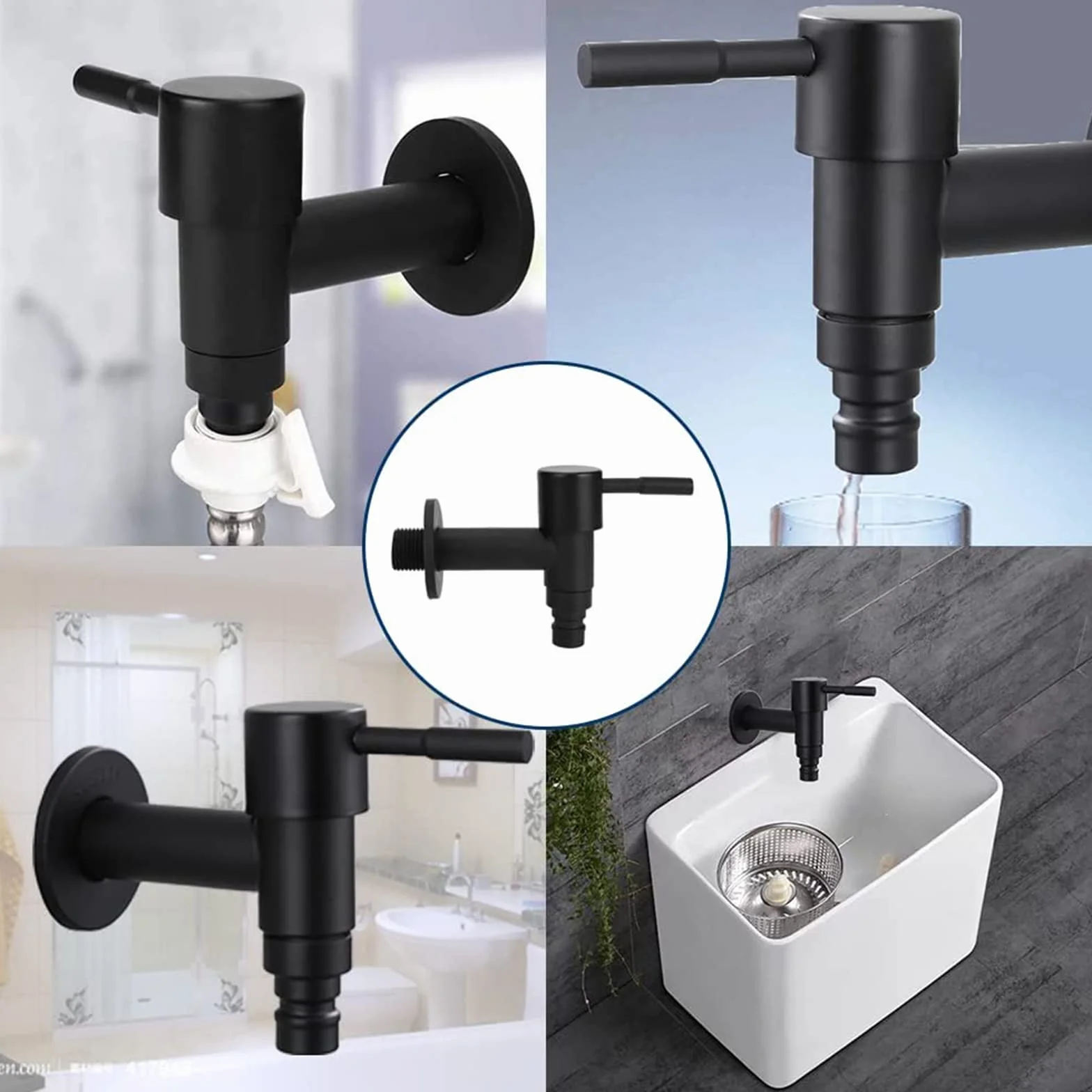 Vadrouille robinet de Piscine Acier Inoxydable, Poignée Courte, Robinet Mural pour Évier Balcon Cuisine Jardin
