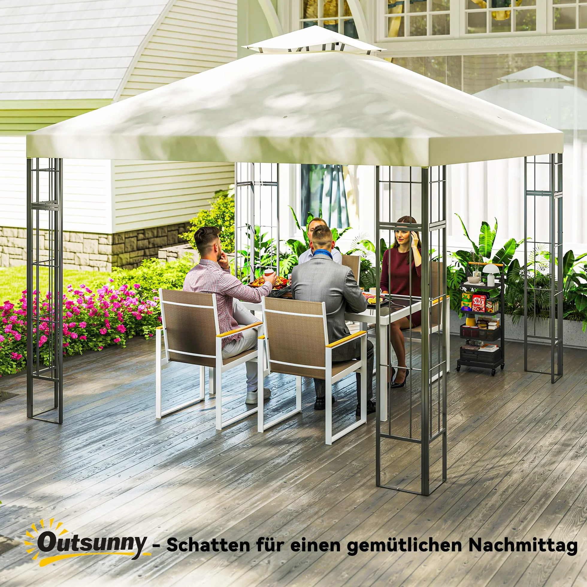 Outsunny Pavillon double toit 3x3 m Hydrofuge stable résistant hiver Jardin protection UV Tente métal blanc crème