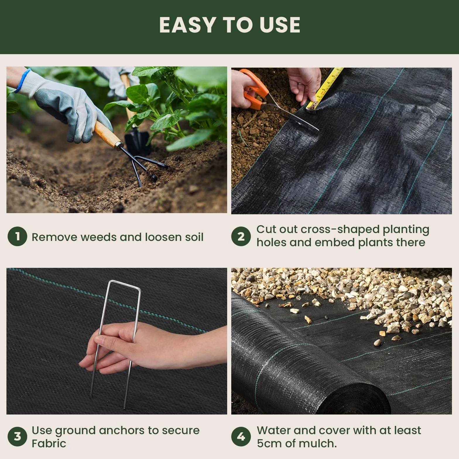 Toiles de Paillage 4m x 25m 90g/㎡, Geotextile Anti Mauvaises Herbes Jardin, Bache Noire Agricole