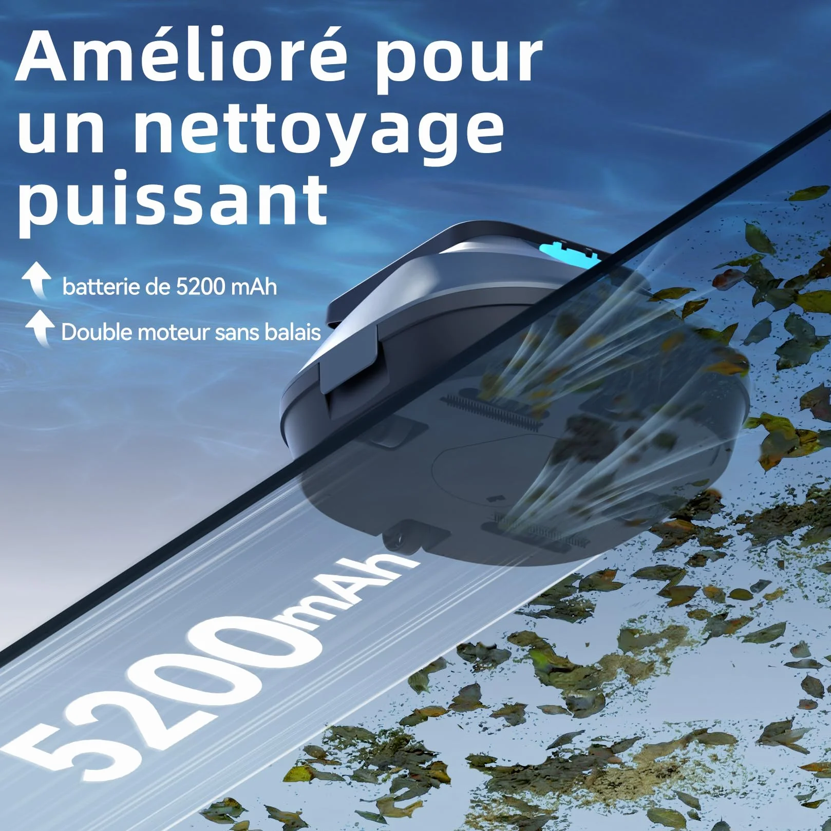 Pondee X2 Robot Piscine sans Fil 200 Min Autonomie Aspirateur Piscine Hors Sol Recharge Rapide 3.3 h 120 m²