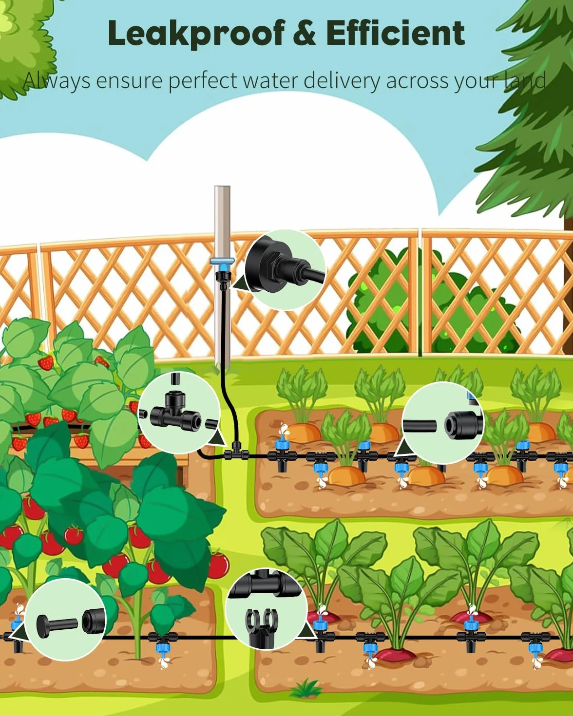 Kit d'irrigation goutte-à-goutte Pawfly 30M avec tuyau 4-6 mm et goutteur pour jardin