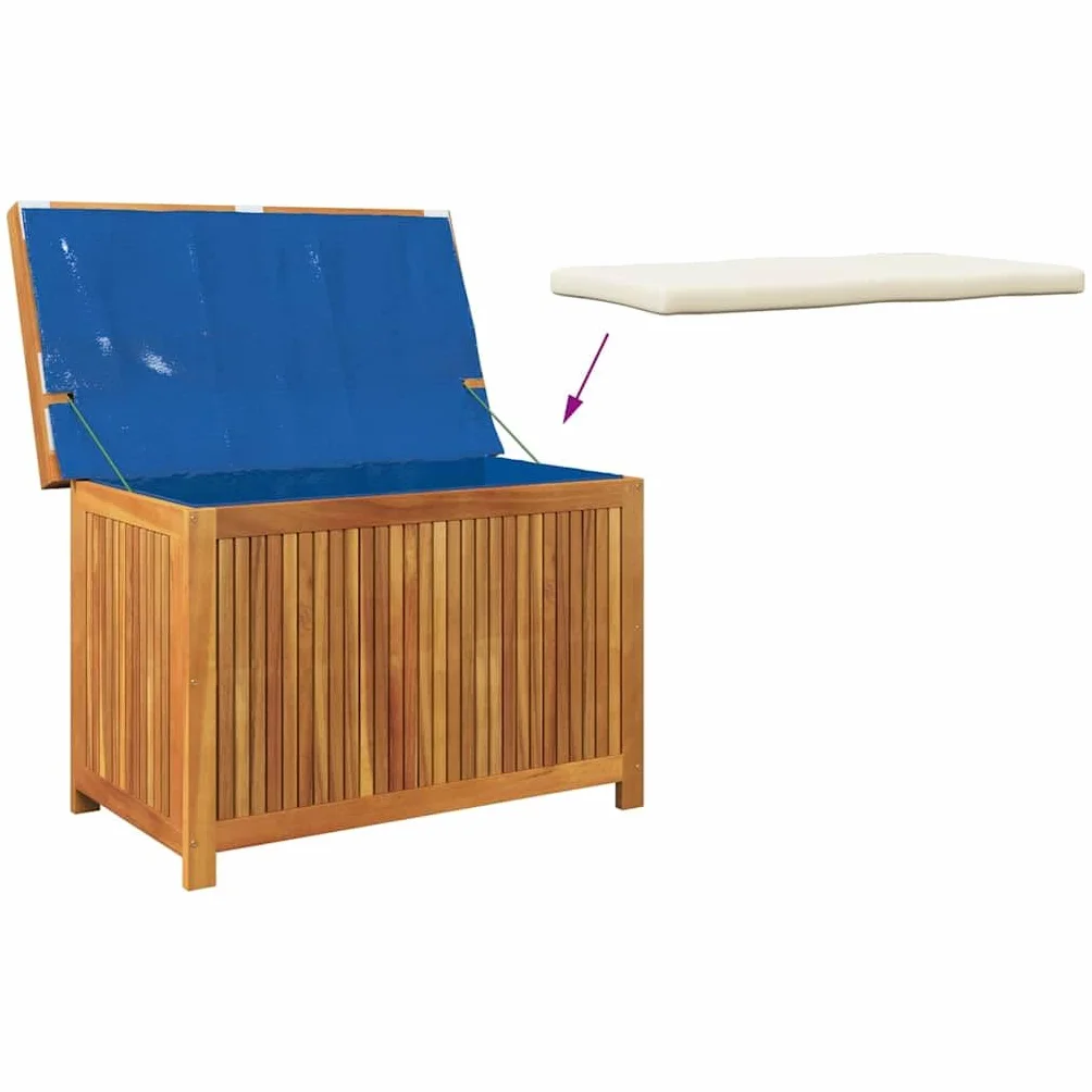Banc de Rangement Extérieur avec Coussin Coffre en Bois d'Acacia Massif pour Jardin Patio (Blanc crème 90x50x60,5 cm)