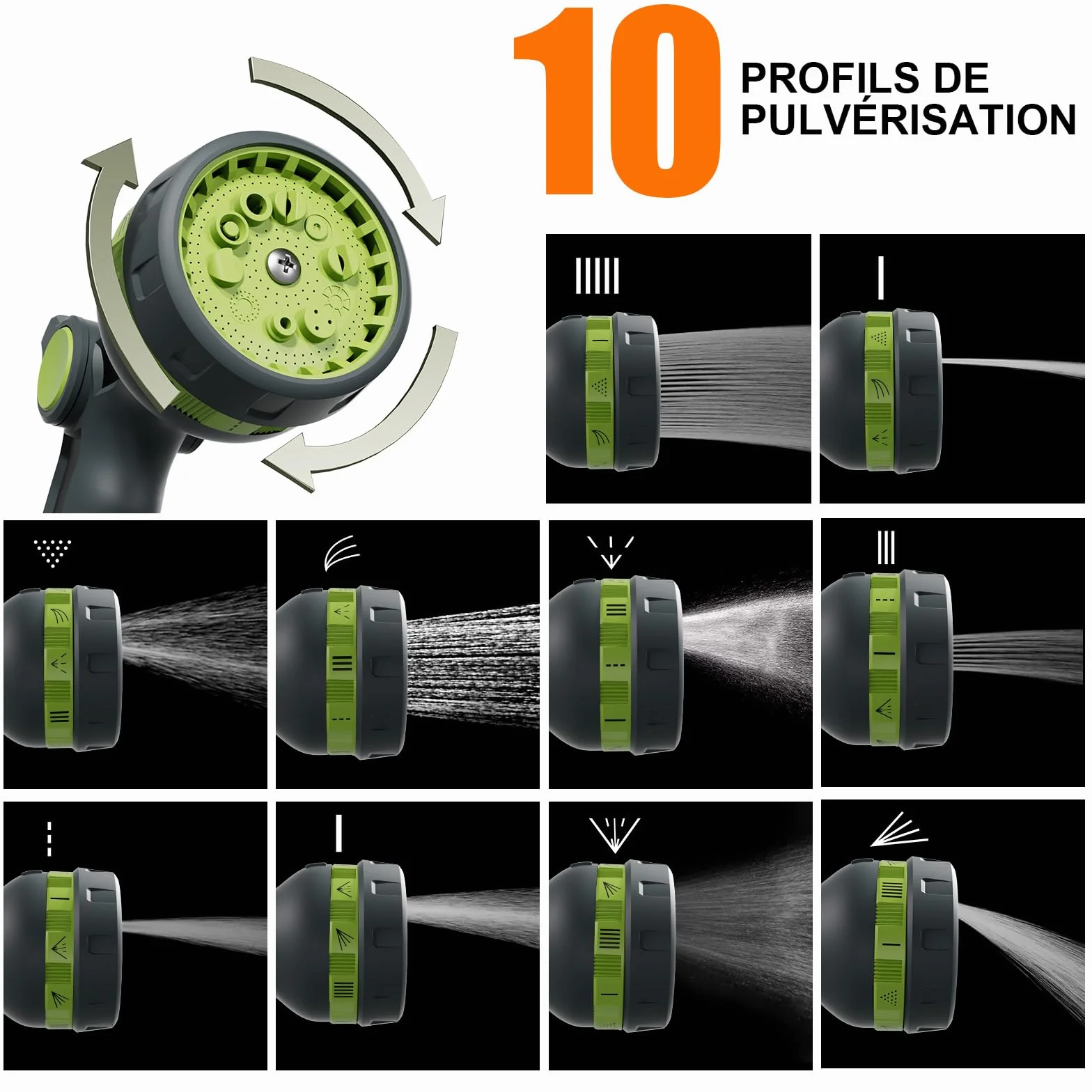 Ibergrif M22211 Pistolet d'arrosage 8 Fonctions Noir/Vert