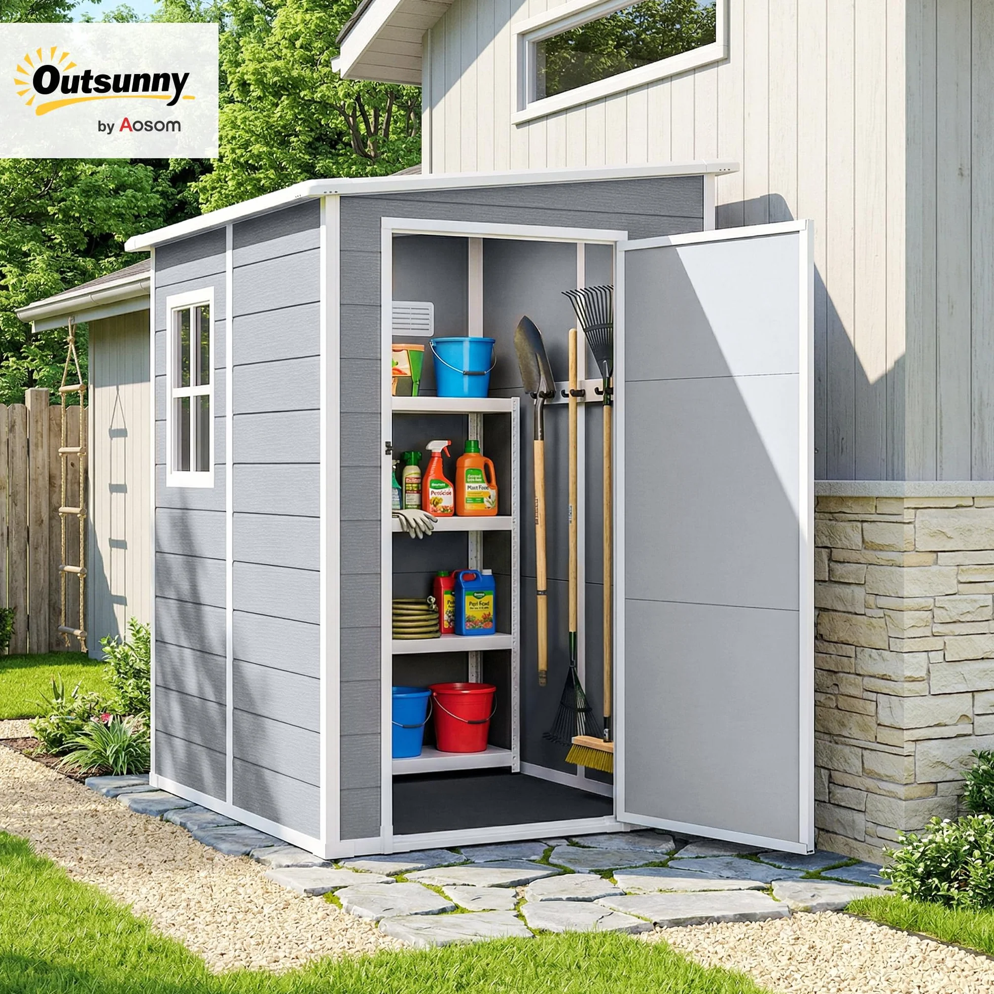 Outsunny Abri de Jardin 1,54 m² Cabane Outils Aluminium PP Gris