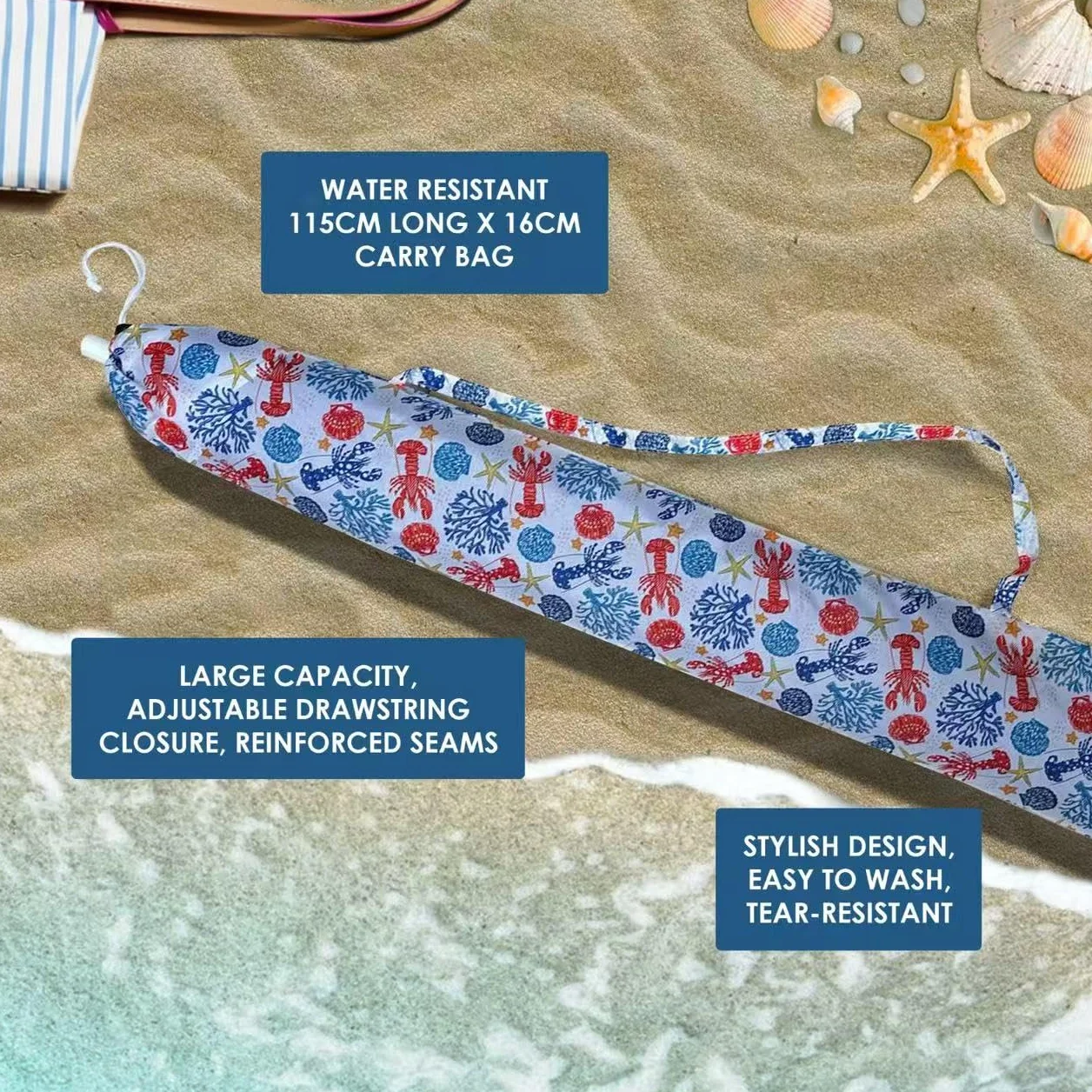 Housse Parasol Plage avec Poignée Robuste – Accessoire Pièce de Rechange