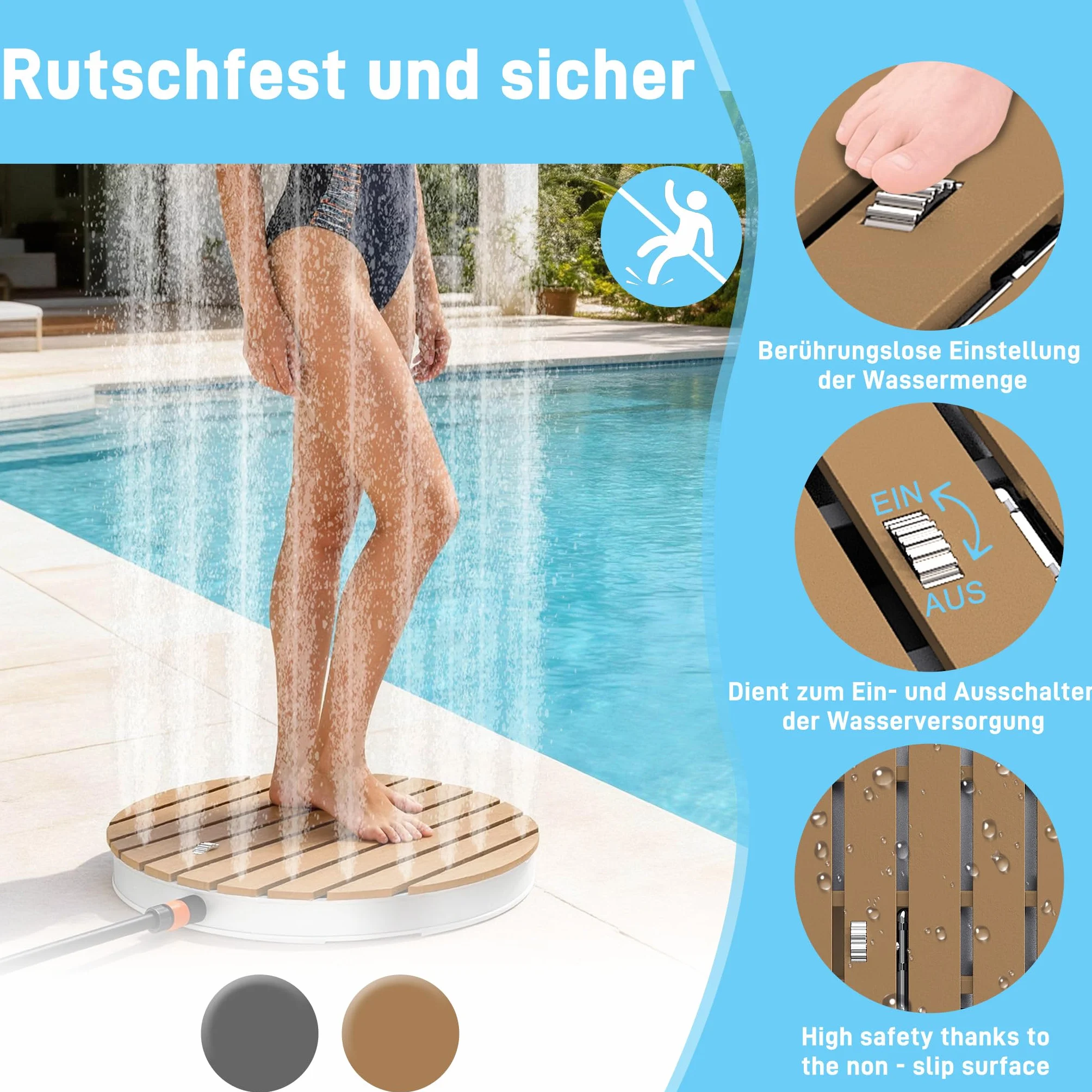 UISEBRT Douche de jardin extérieure WPC aluminium solaire mobile camping hauteur réglable 4m piscine terrasse