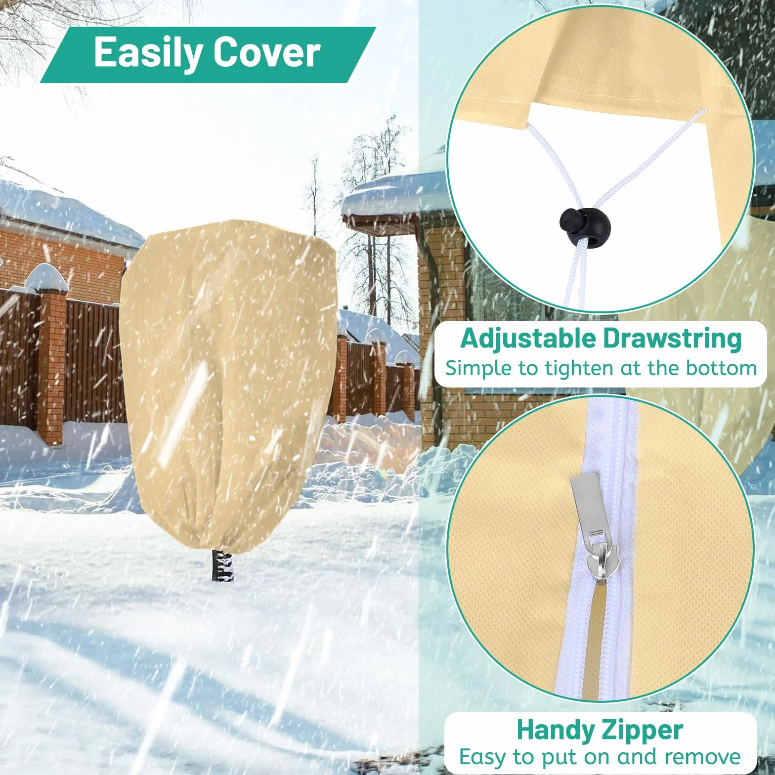 Housses de Protection d’Hivernage 200 x 240 cm, 80g/㎡ Sac de Couverture Respirante Réutilisable avec Fermeture éclair