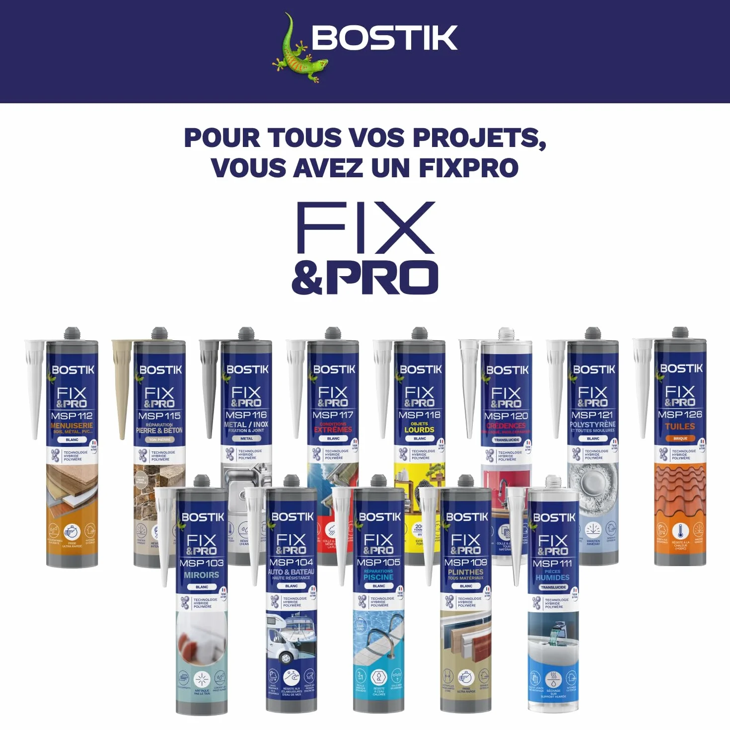 Bostik FIX&PRO MSP 105 Réparations Piscine Blanc – Mastic Pour Carrelage, Mosaïque et Pièces à Sceller Piscine – Intérieur/Extérieur – MS Polymère – 290 ml