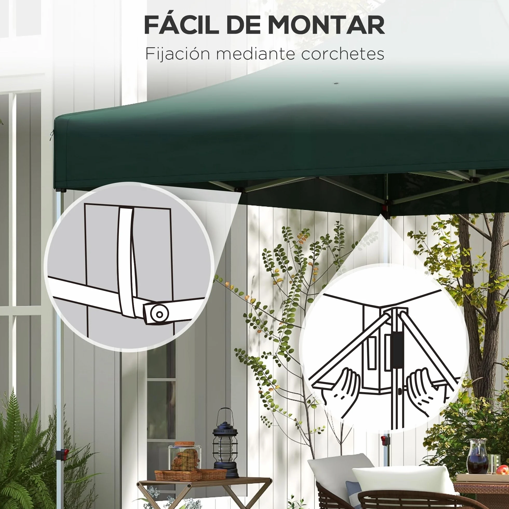 Outsunny Toit de rechange pour tonnelle pliable en tissu Oxford imperméable anti-UV Vert foncé 3 x 3 m