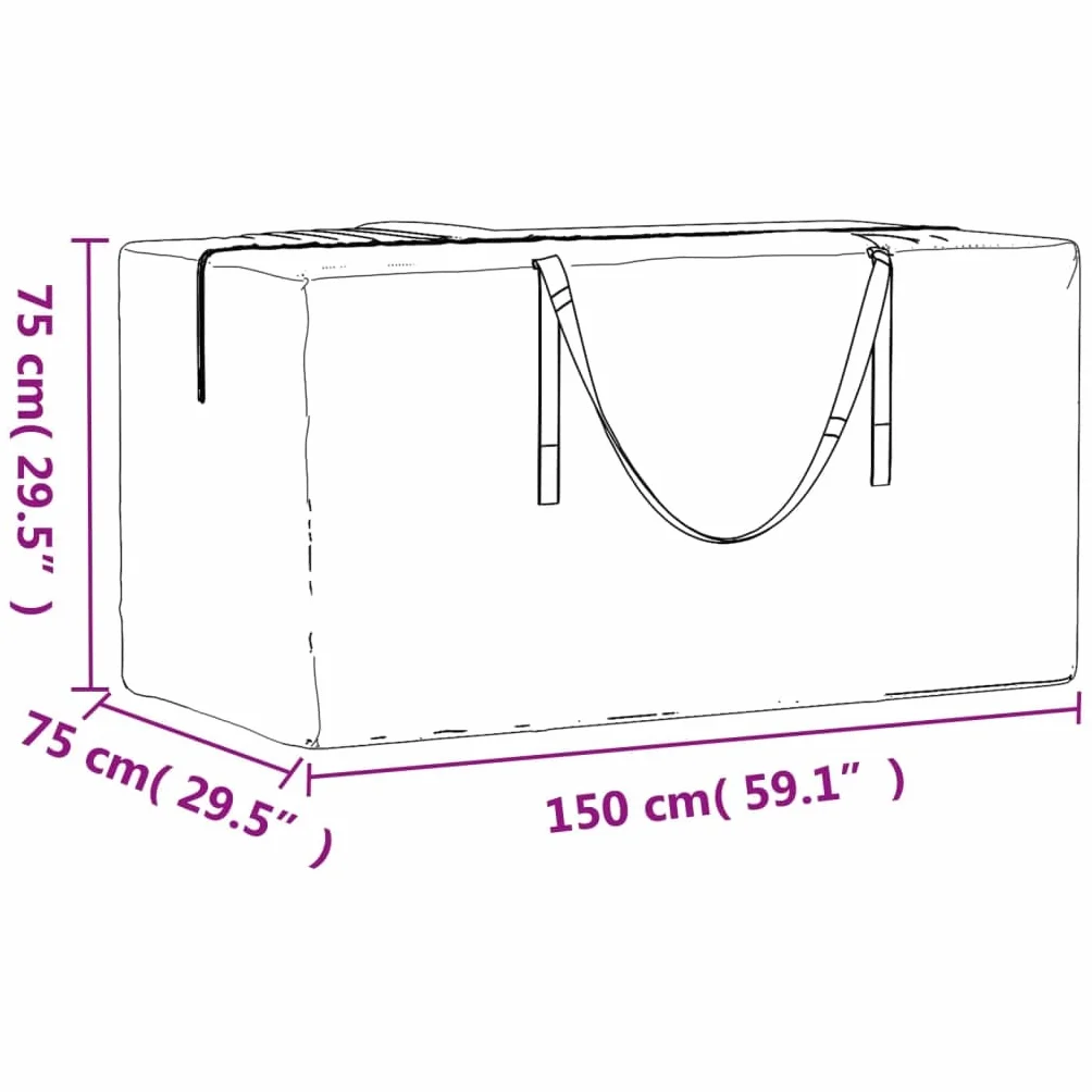 Sac de rangement polyéthylène noir 150x75x75 cm avec fermeture éclair et poignées