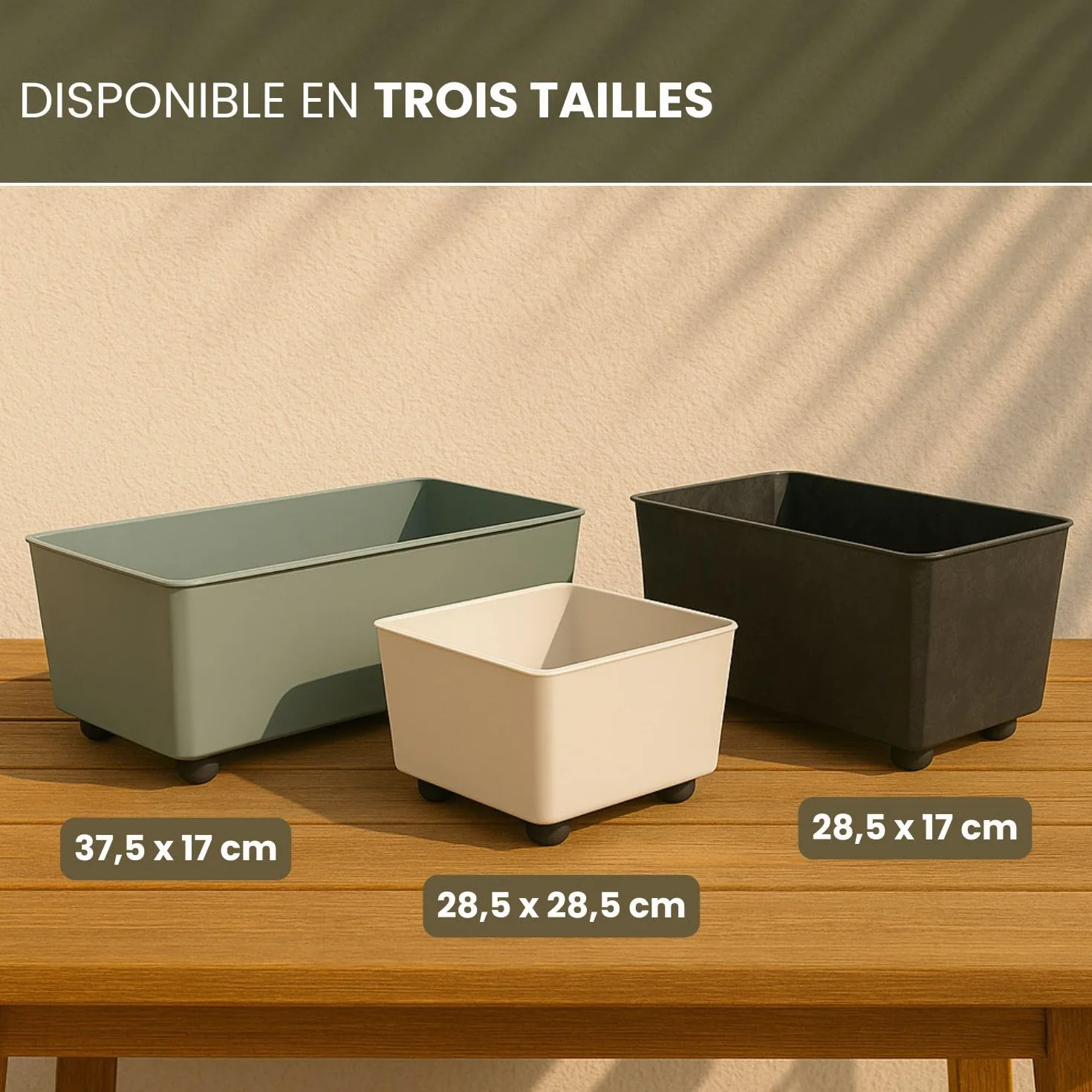 LAMELA Jardinière Rectangulaire Noir Aspect Béton 28,5 x 17 cm 4,2L Plastique Robuste Résistant Aux Intempéries