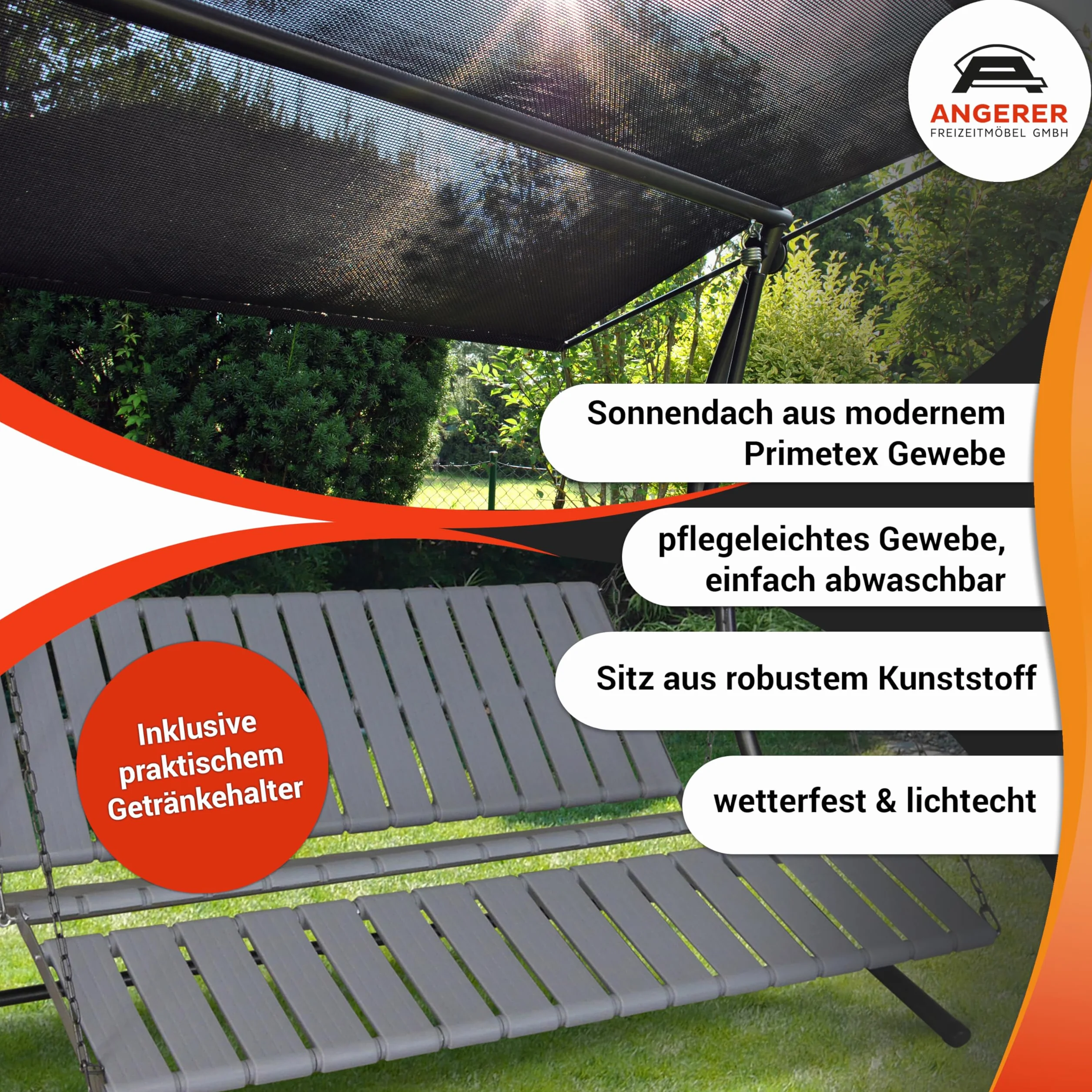Angerer Balancelle Deluxe 3 Places Jardin Acier Galvanisé Toit Textilène Coussins Lavables Position Réglable Vert Clair