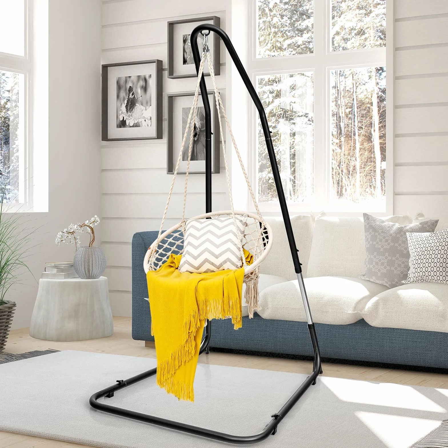 GIANTEX Fauteuil Support Hauteur Réglable 200-240CM, Support Hamac Acier, Crochet Sécurité, Pieds Antidérapants, Charge Max 150KG