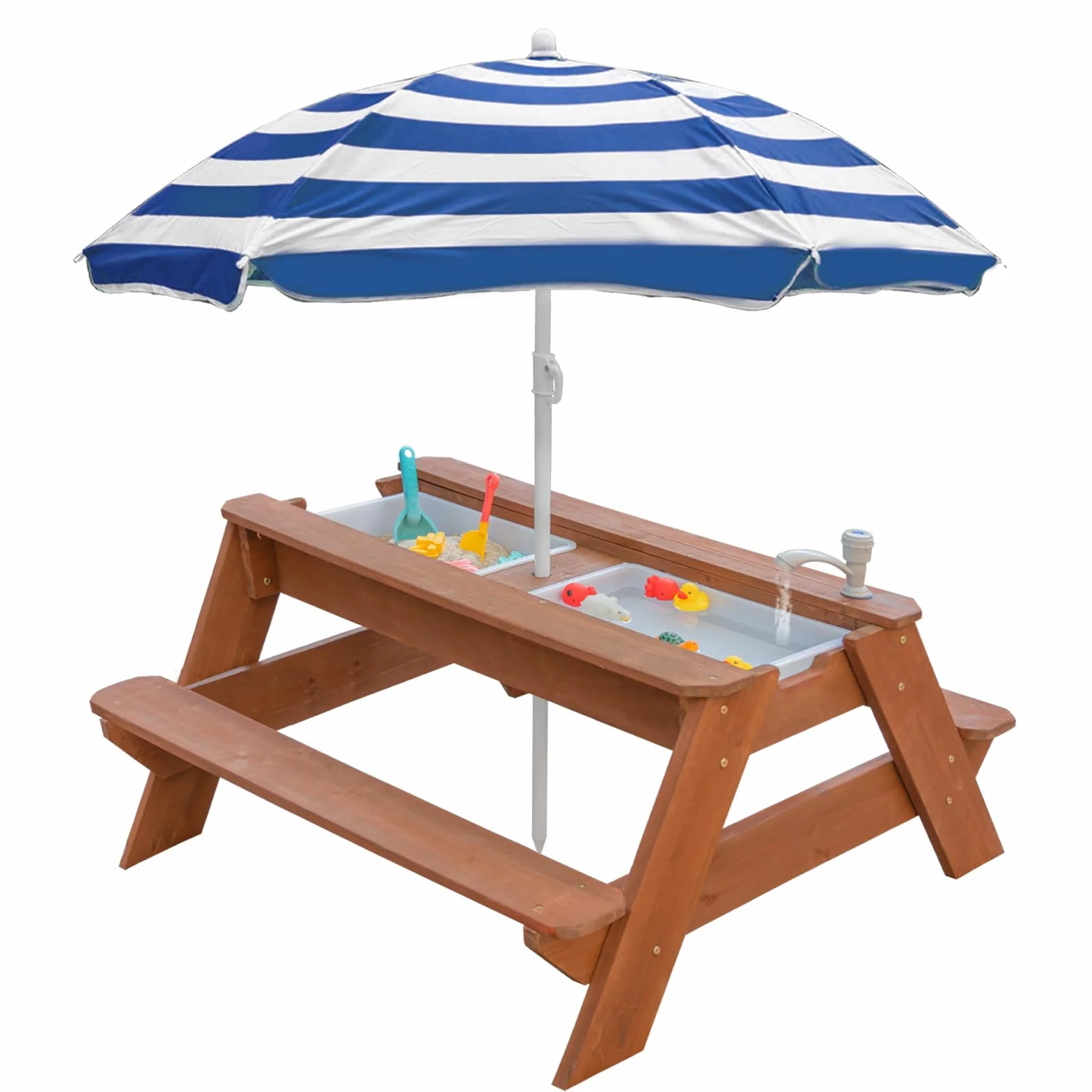 Table d'activités 3 en 1 en bois pour enfants - Table de pique-nique convertible avec parapluie - Marron/bleu marine