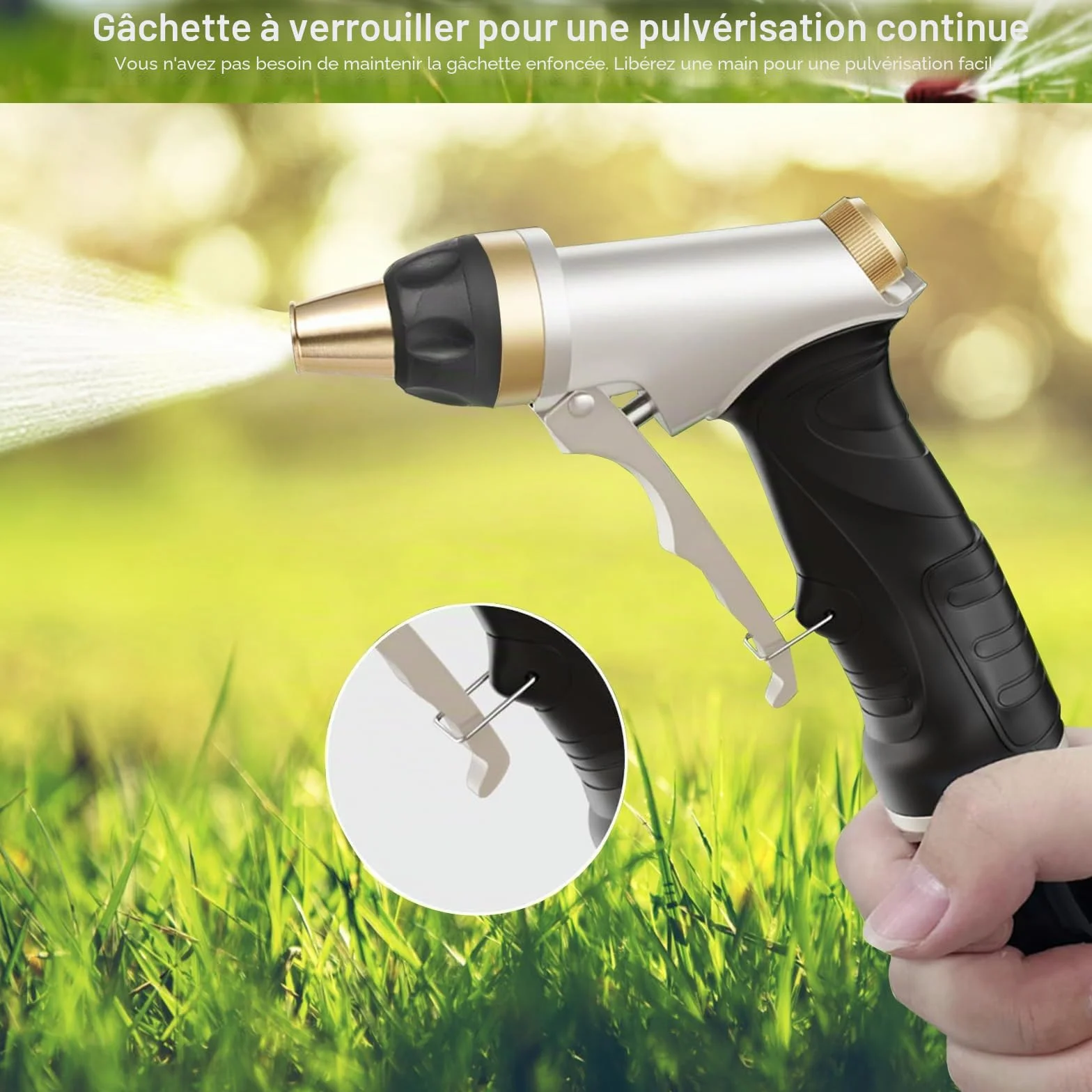 Pistolet d'Arrosage Haute Pression avec Buse en Laiton Réglable pour Nettoyage Voiture Jardin
