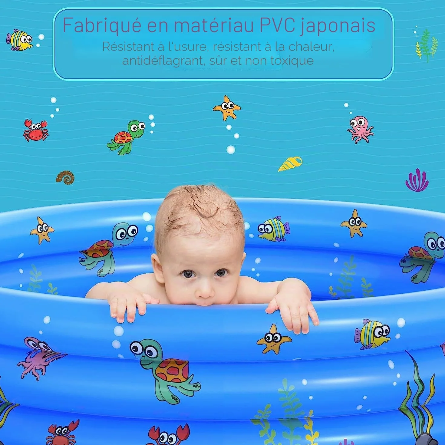 Piscine Gonflable pour Enfants 100x40cm PVC Antidérapant 3 Anneaux Bleu