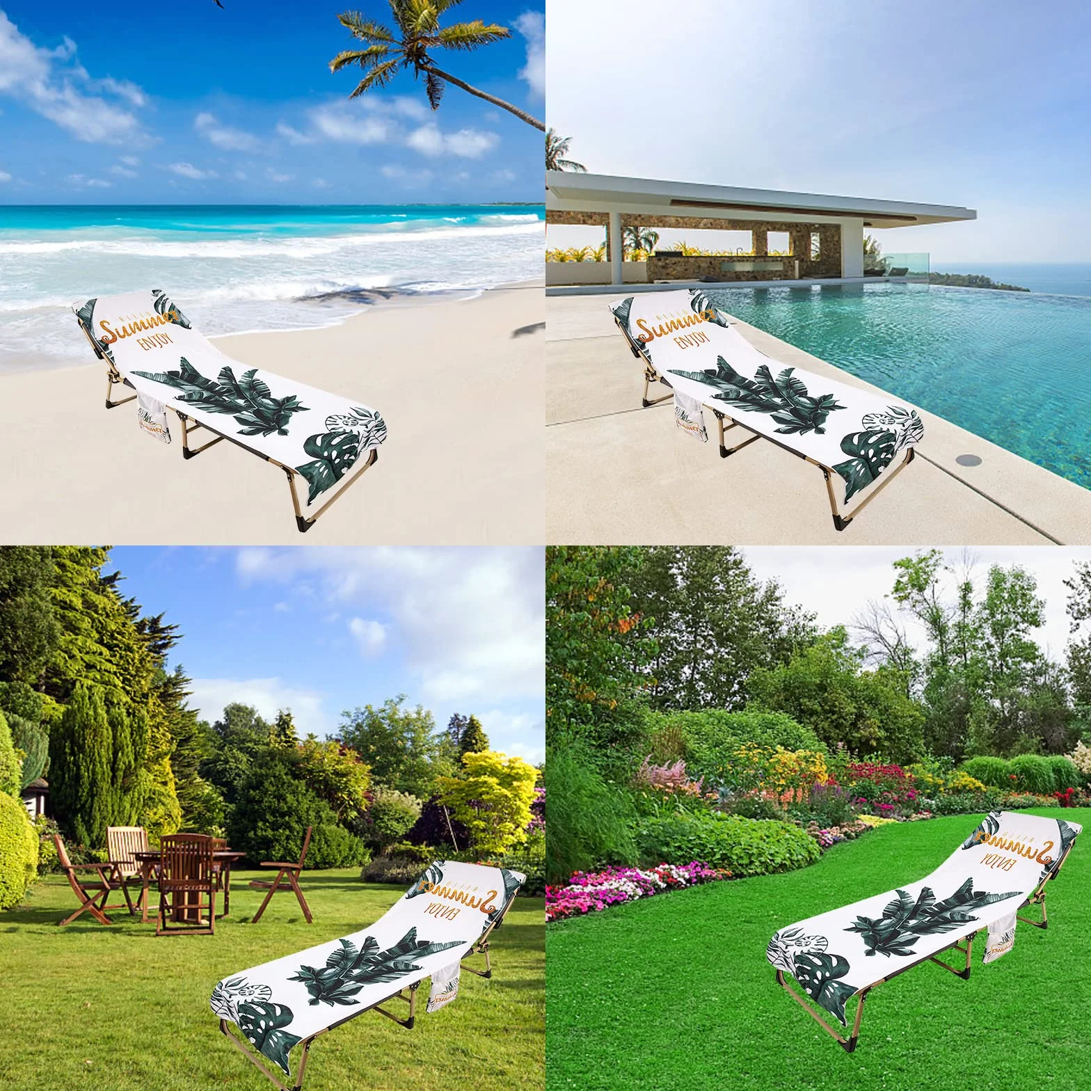 Serviette de Plage en Microfibre pour Bain de Soleil, Housse Chaise Longue Séchage Rapide