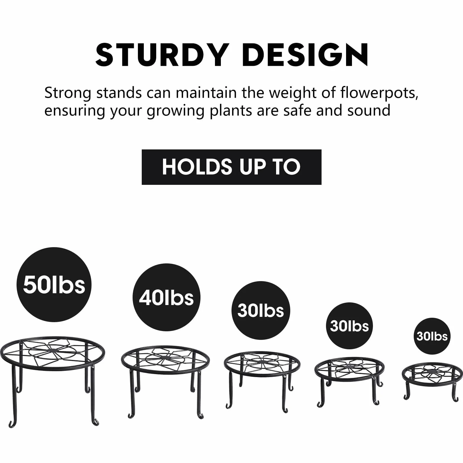 Supports de plantes en métal robuste lot de 5 pour pot de fleurs intérieur extérieur antirouille