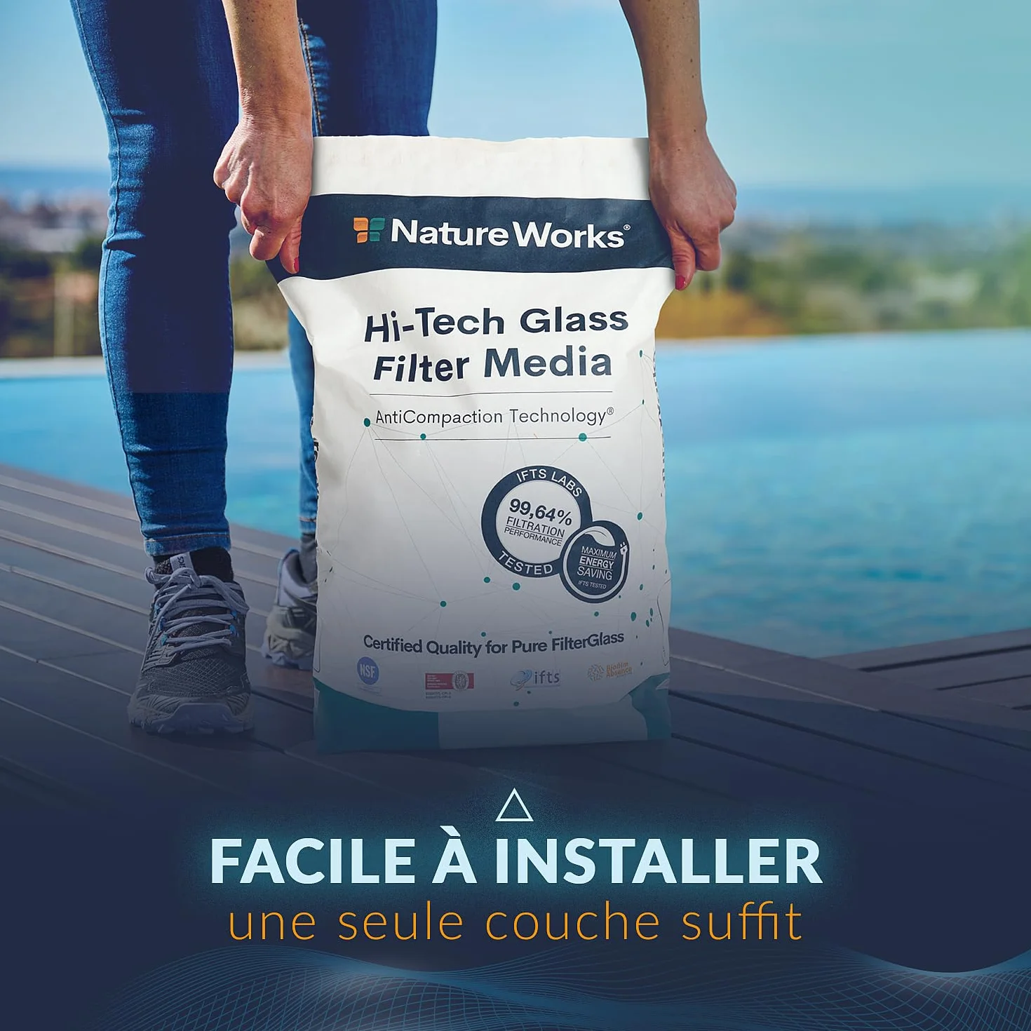 Sable Filtrant pour Piscine Nature Works 10kg - Verre Technique, Filtration 99,64%, Économie d'Eau et d'Énergie