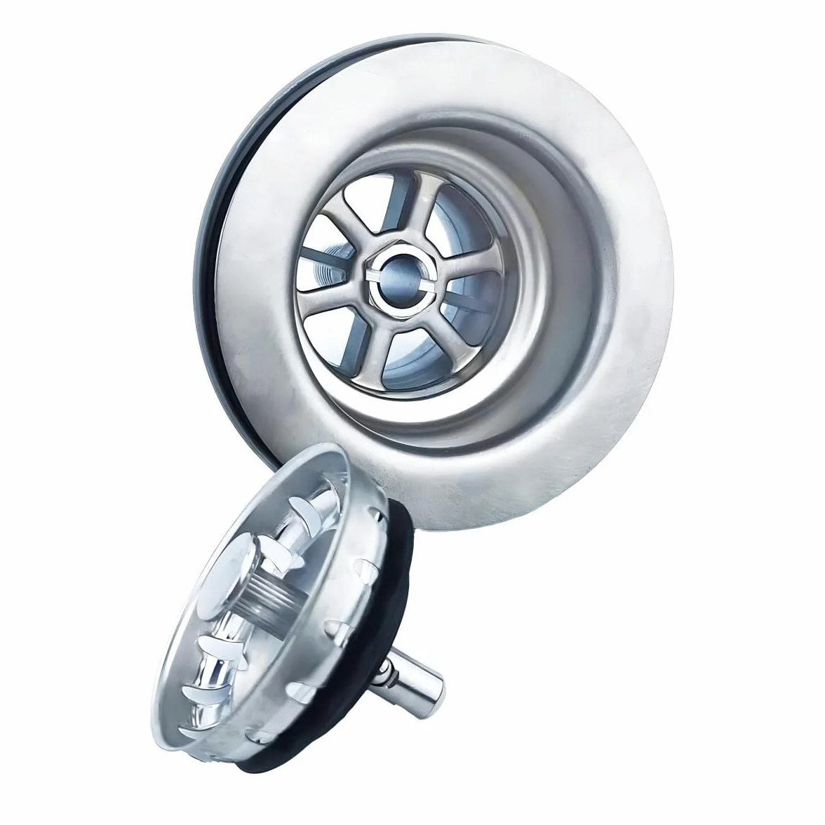 Qrity Bonde d'évier sans trop Plein Panier INOX ø 84 mm 1½", Acier Inoxydable + ABS, Bonde + Panier