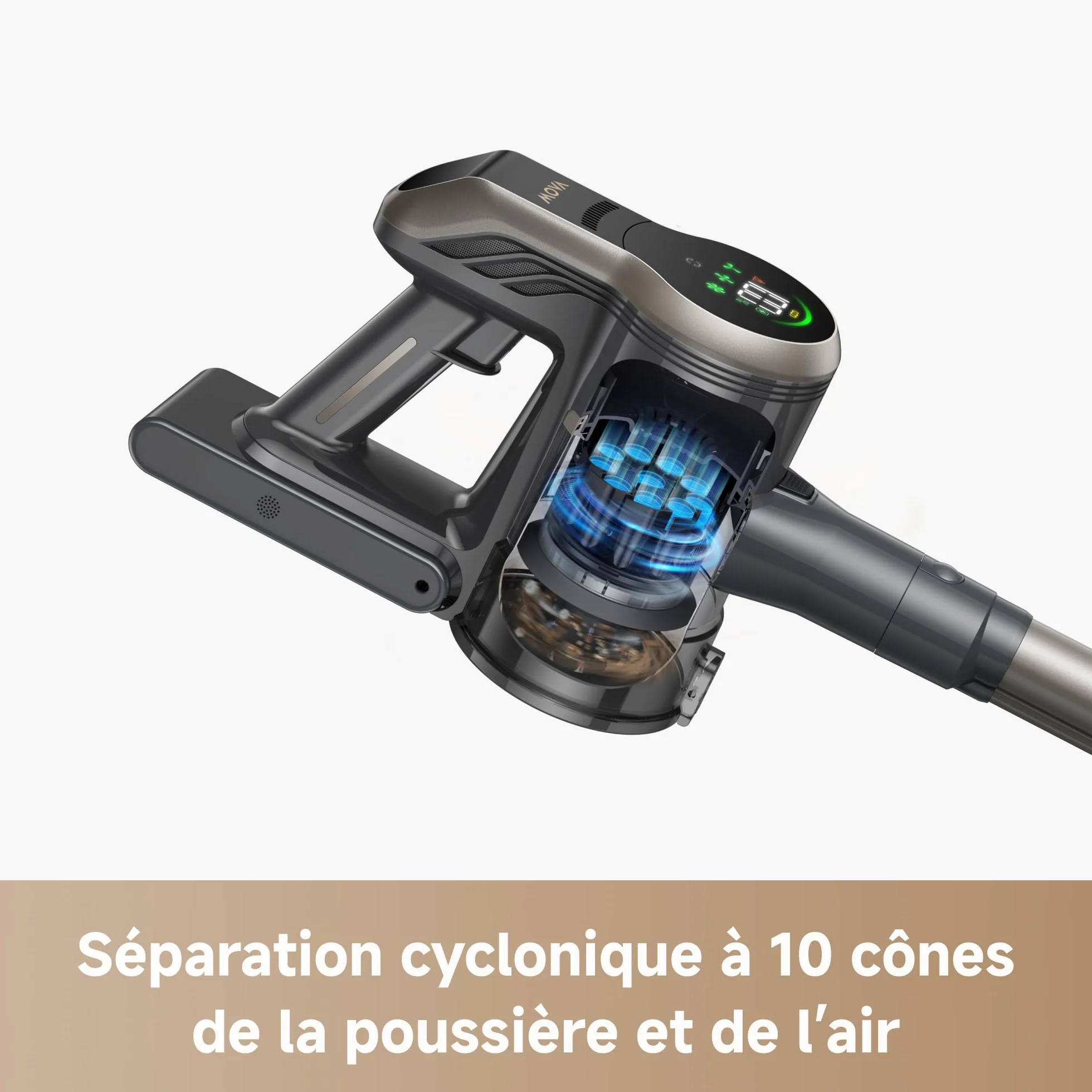 Mova Aspirateur Balai sans Fil S2 36000Pa Autonomie 60 Min Filtration 99,9% Anti-nœuds
