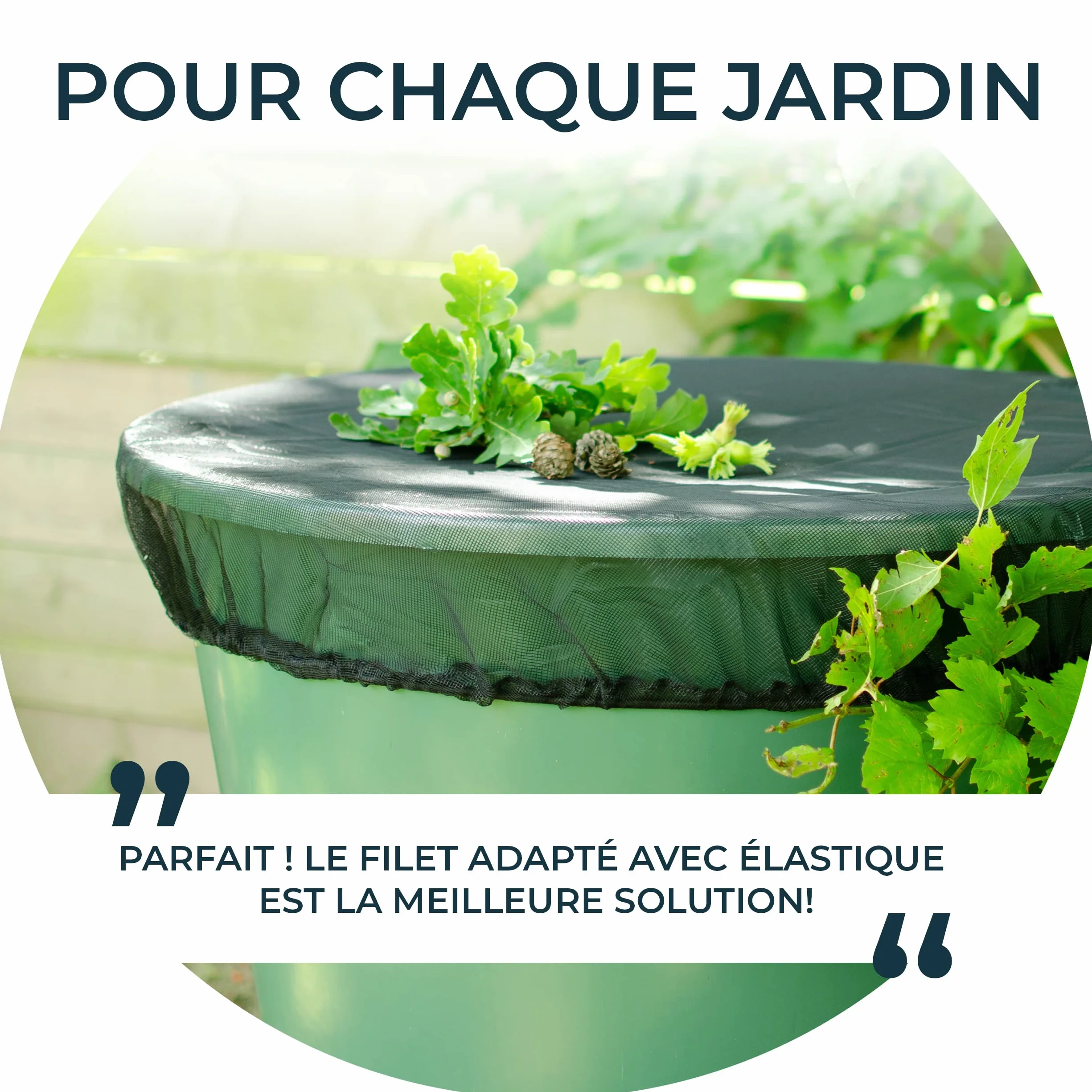 Housse pour Tonneau d'eau Filet de Protection Bande Élastique Couverture Anti-Moustique Animaux Récupérateur d'eau de Pluie diamètre 80 cm