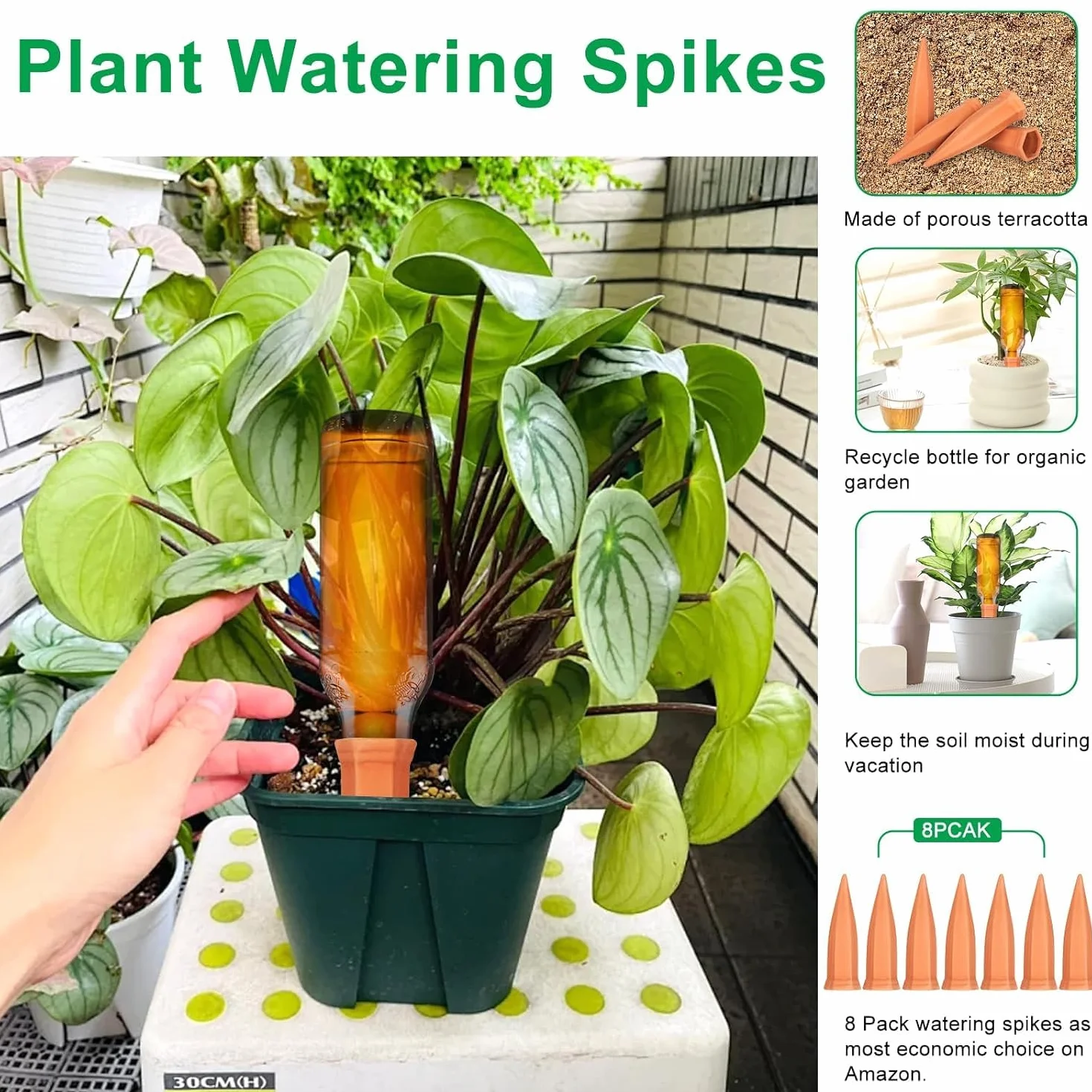Lot de 8 Cônes en Argile d'Arrosage Auto-arrosantes Oyas Terre Cuite pour Plantes Intérieur