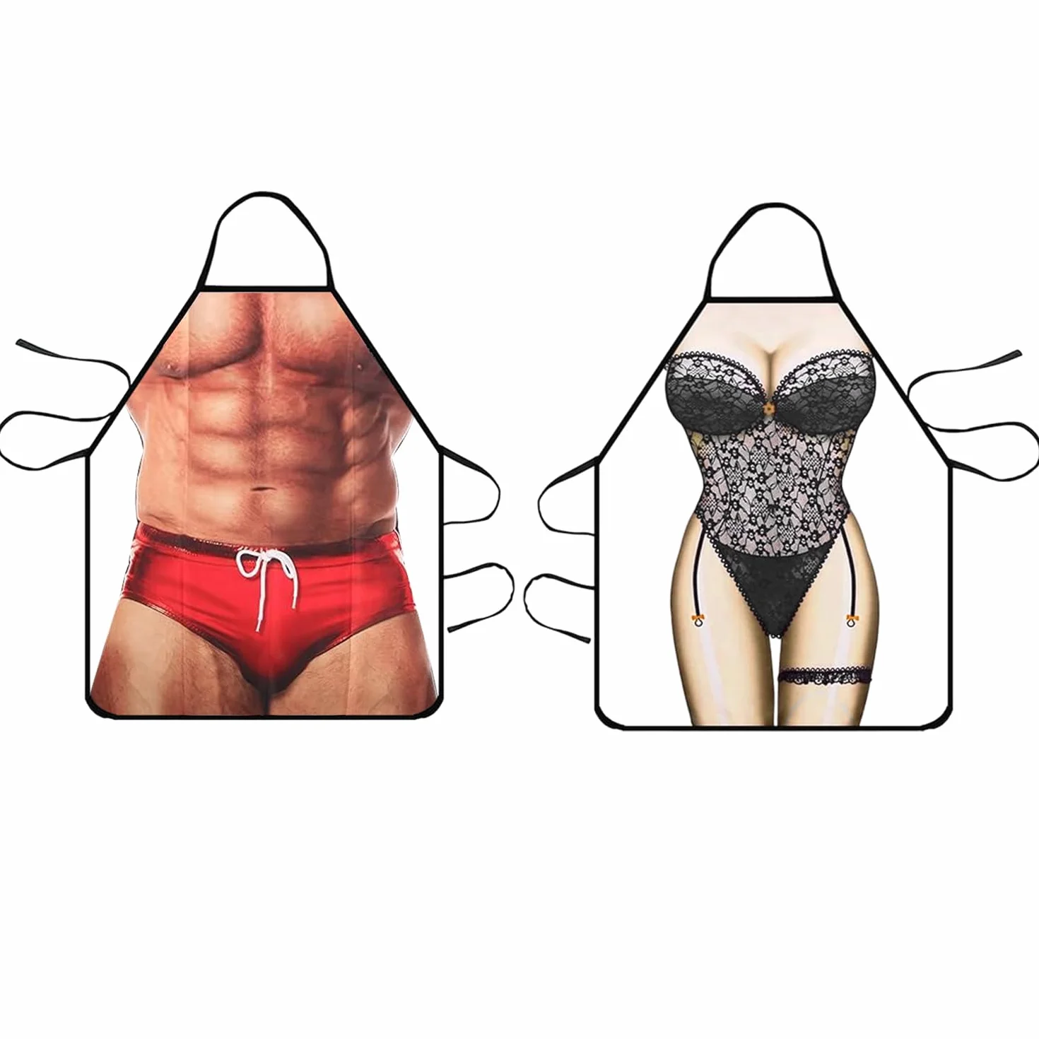 Tablier de Cuisine Drôle 3D Muscle Man Bikini pour Homme 80x60cm