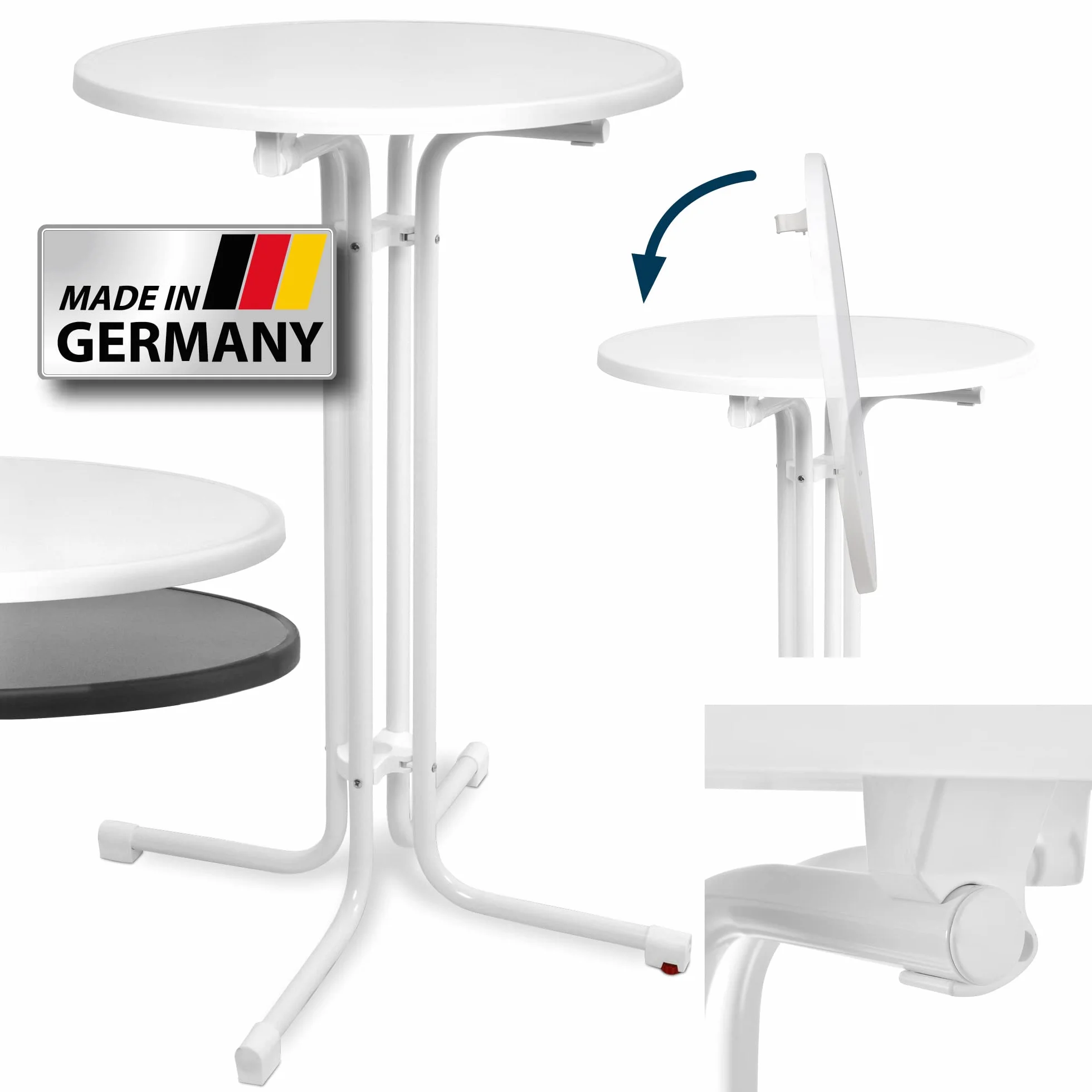 Beautissu Table Haute Pliante Outdoor Ø 70 cm Sylt Bistro Blanche Jardin
