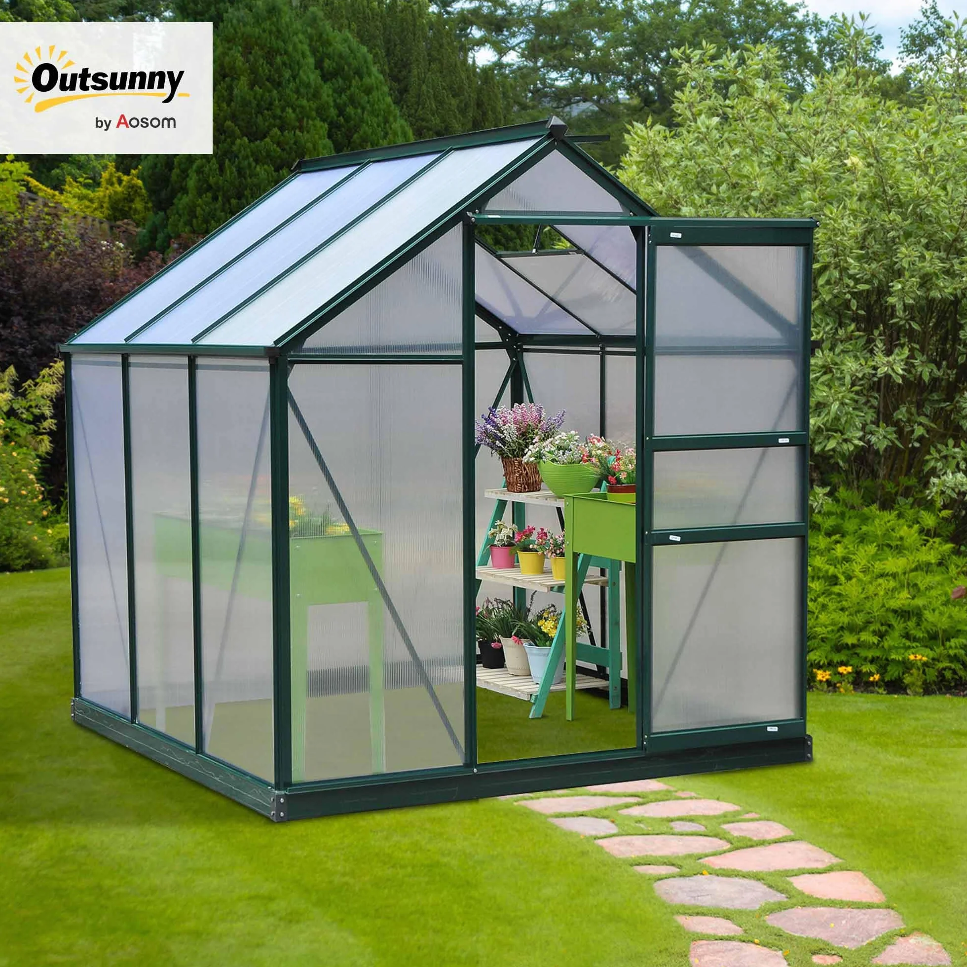 Outsunny Serre de Jardin Polycarbonate 3,65 m² 190 x 192 x 201 cm résistant aux UV