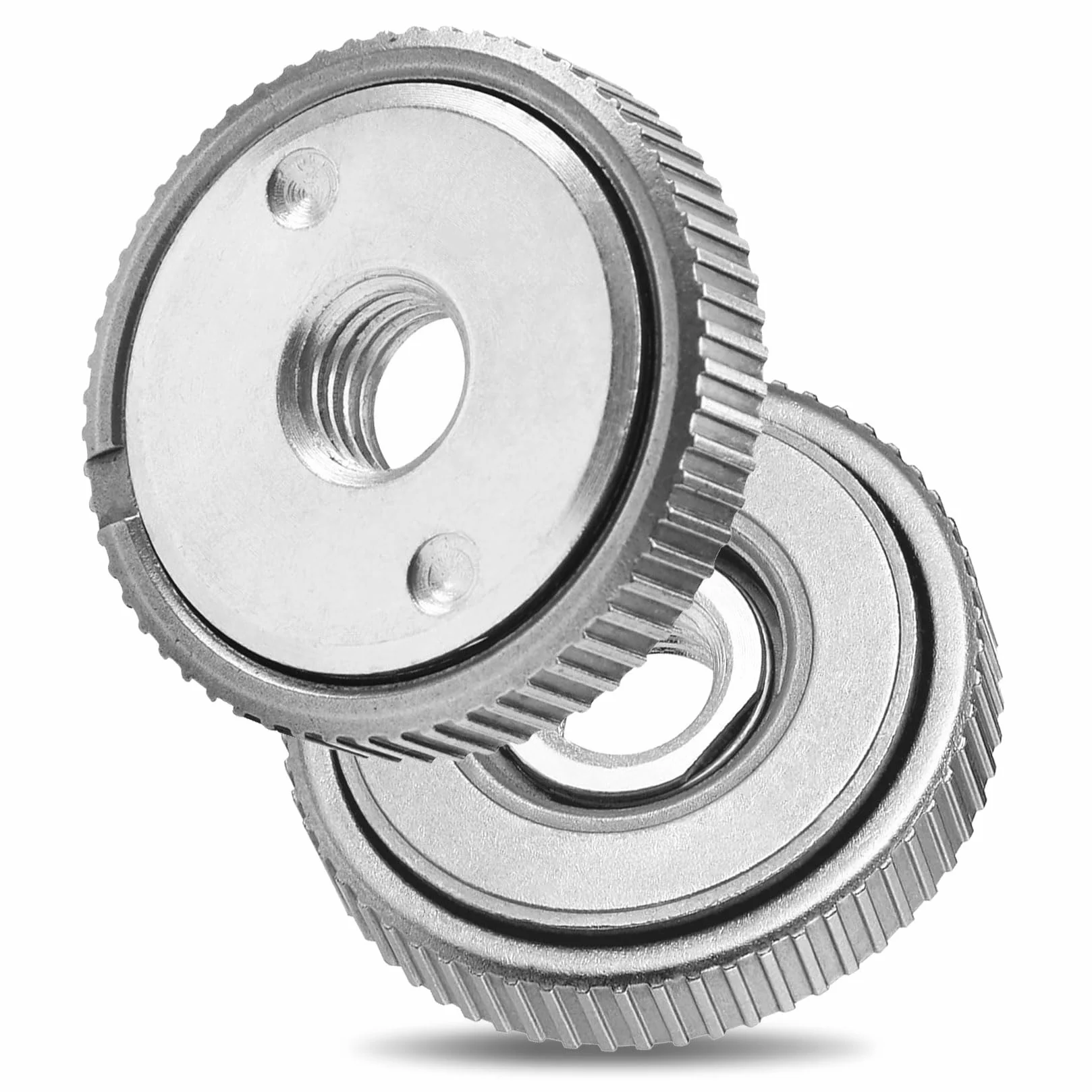 Herbst Lot de 2 écrous de serrage rapide M14, Écrou de serrage rapide pour toutes les meuleuses d'angle, Écrou de serrage argent pour changement de disque abrasif sans outil