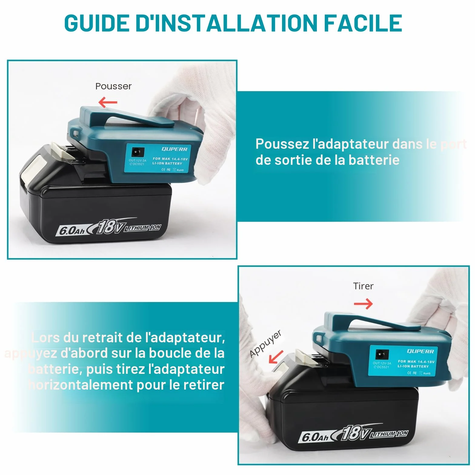 Makita Adp05 Convertisseur de lumière de travail pour batterie 14,4v 18v Adaptateur