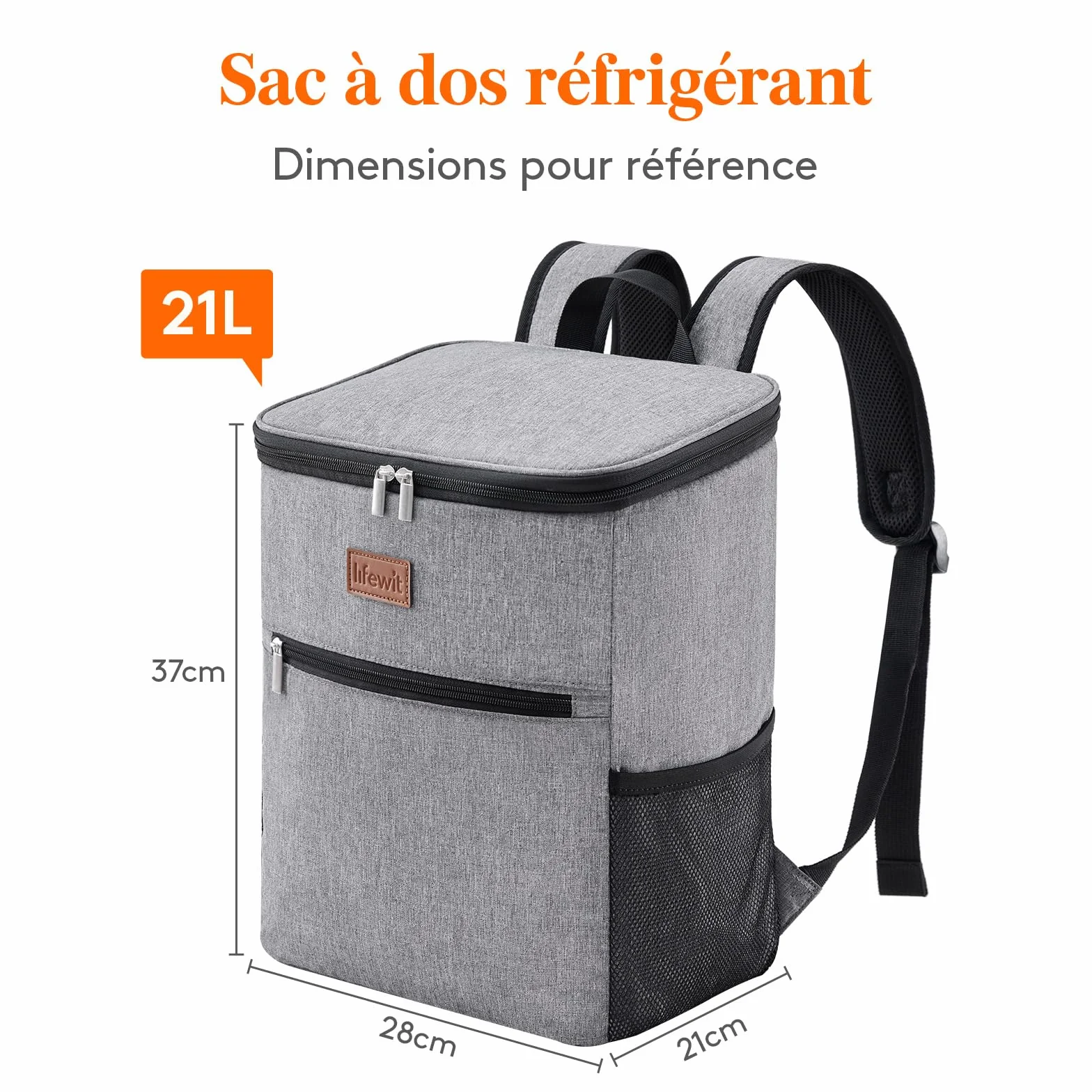 Lifewit Sac Isotherme 21L Grand Sac à Dos Repas Adulte Glacière Étanche Souple Pique-Nique Camping Gris