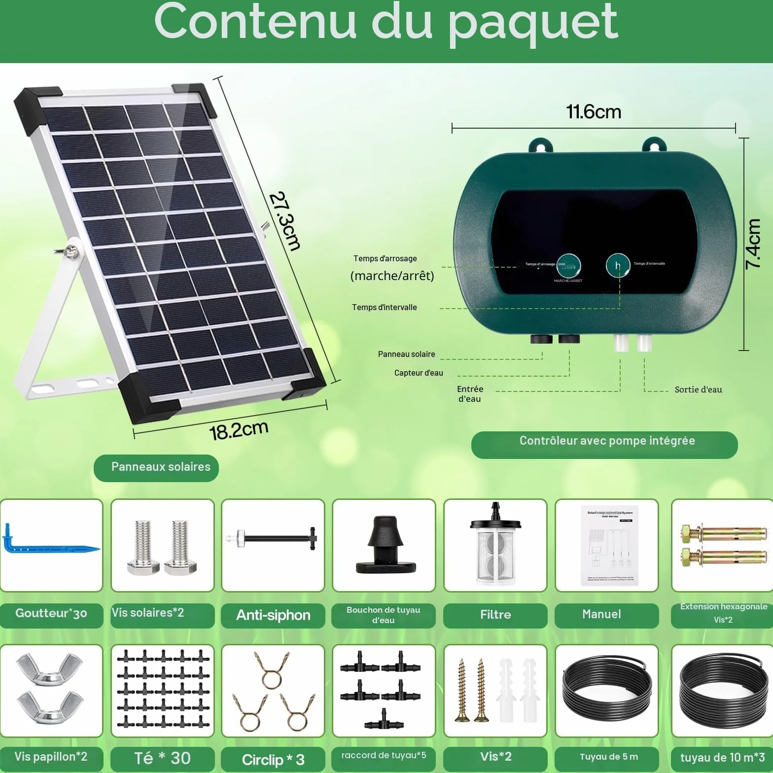 Kit Irrigation Goutte à Goutte Automatique Solaire avec Minuterie Tuyau 35M Jardin