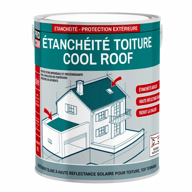 PRO COM Peinture toiture étanche Cool Roof, peinture réfléchissante blanche, anti chaleur 2.5 litres
