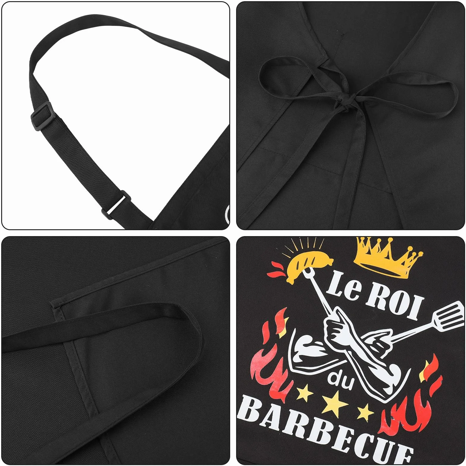 Tablier Barbecue Homme Noir Étanche Réglable pour Cuisine BBQ Fête Pères Anniversaire