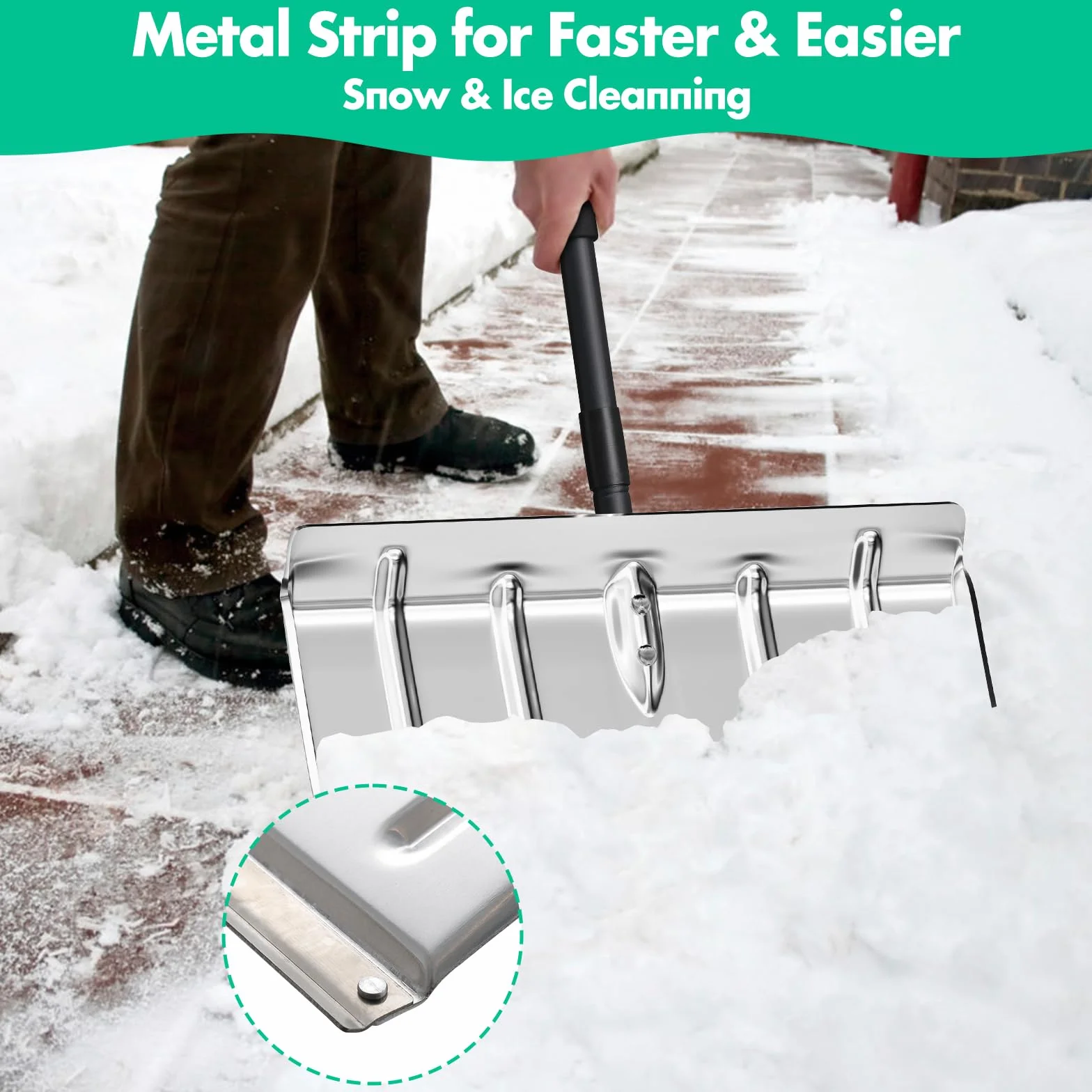 Pelle à Neige en Aluminium 40cm avec Bande Métallique pour Routes et Trottoirs