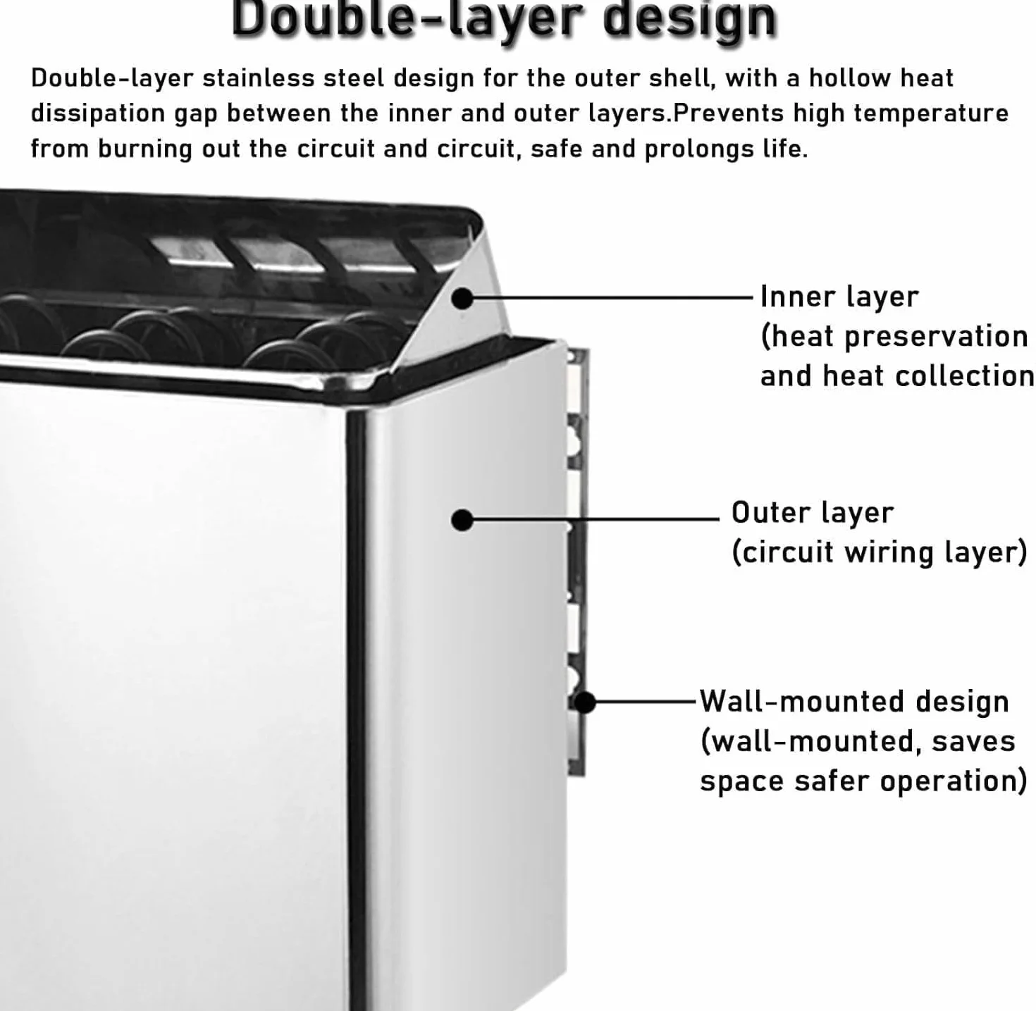 Poêle de Sauna Électrique Portable Inox, 6 kW, Contrôleur Intégré, 80℃ Max, pour Sauna 5-9 m³, Utilisation Commerciale de Douche Spa Hôtel, Pierres Non Incluses